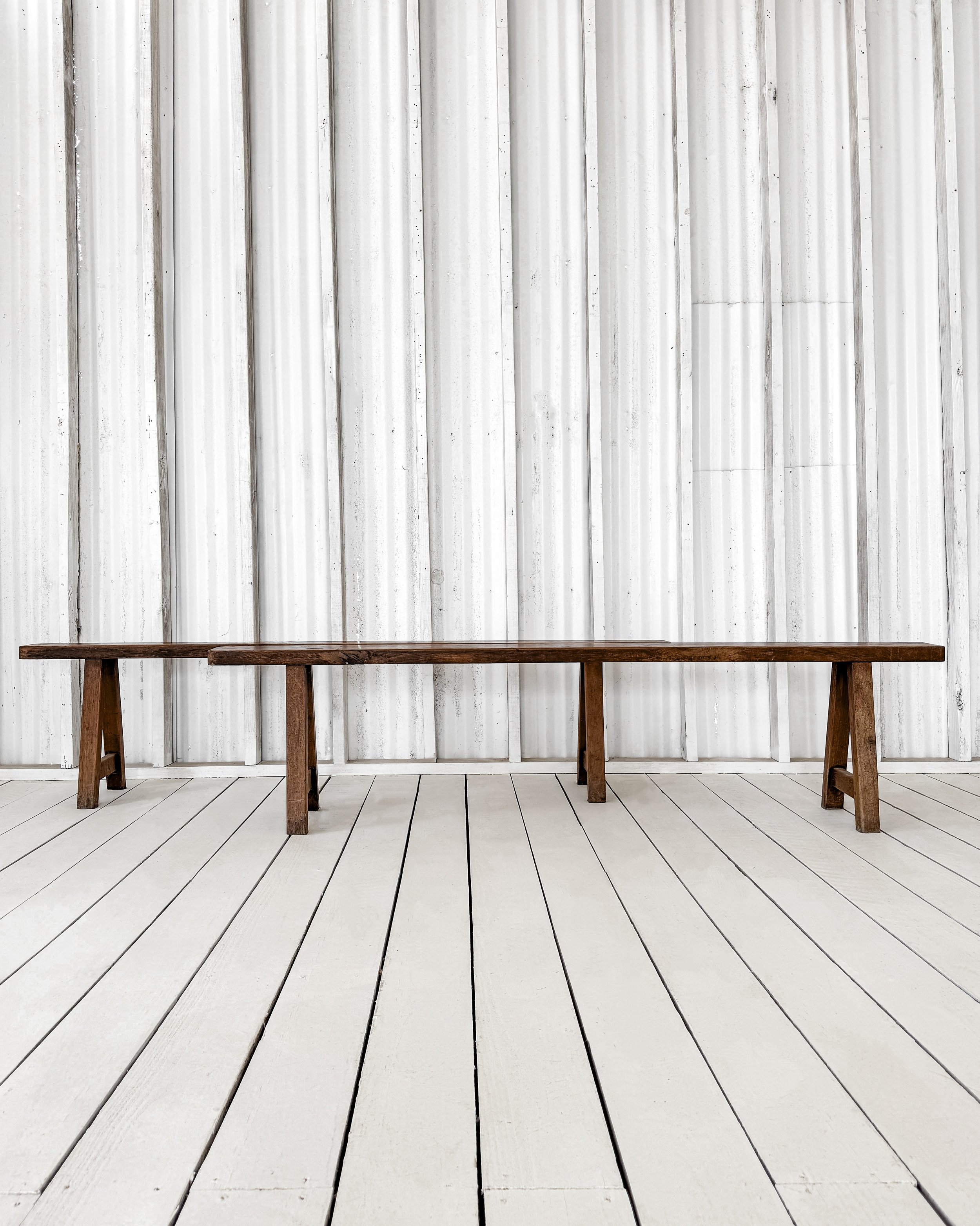 (Pair) Antique Walnut Benches with A-Frame Legs