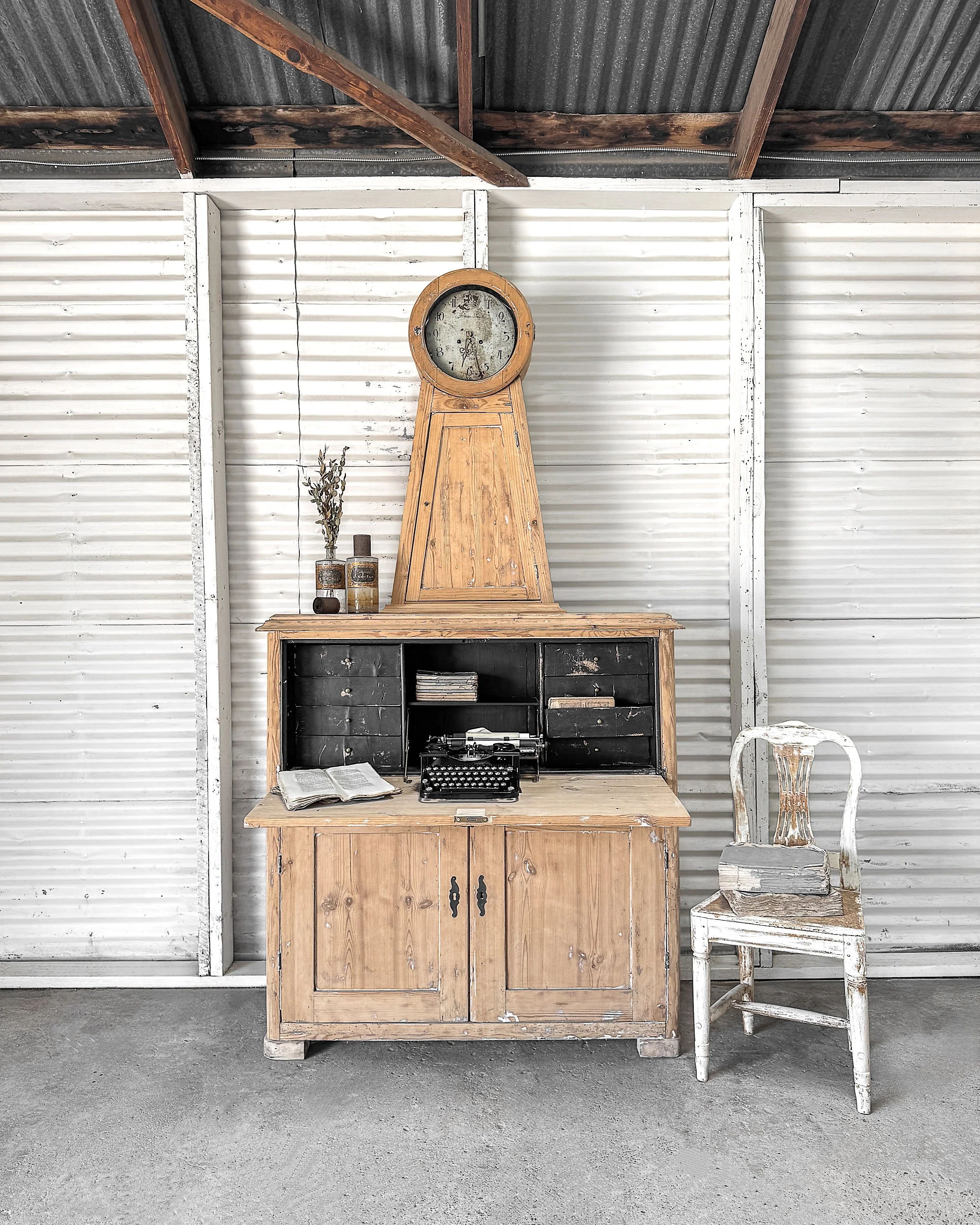 18th century Swedish Gustavian Mora Clock Secretary