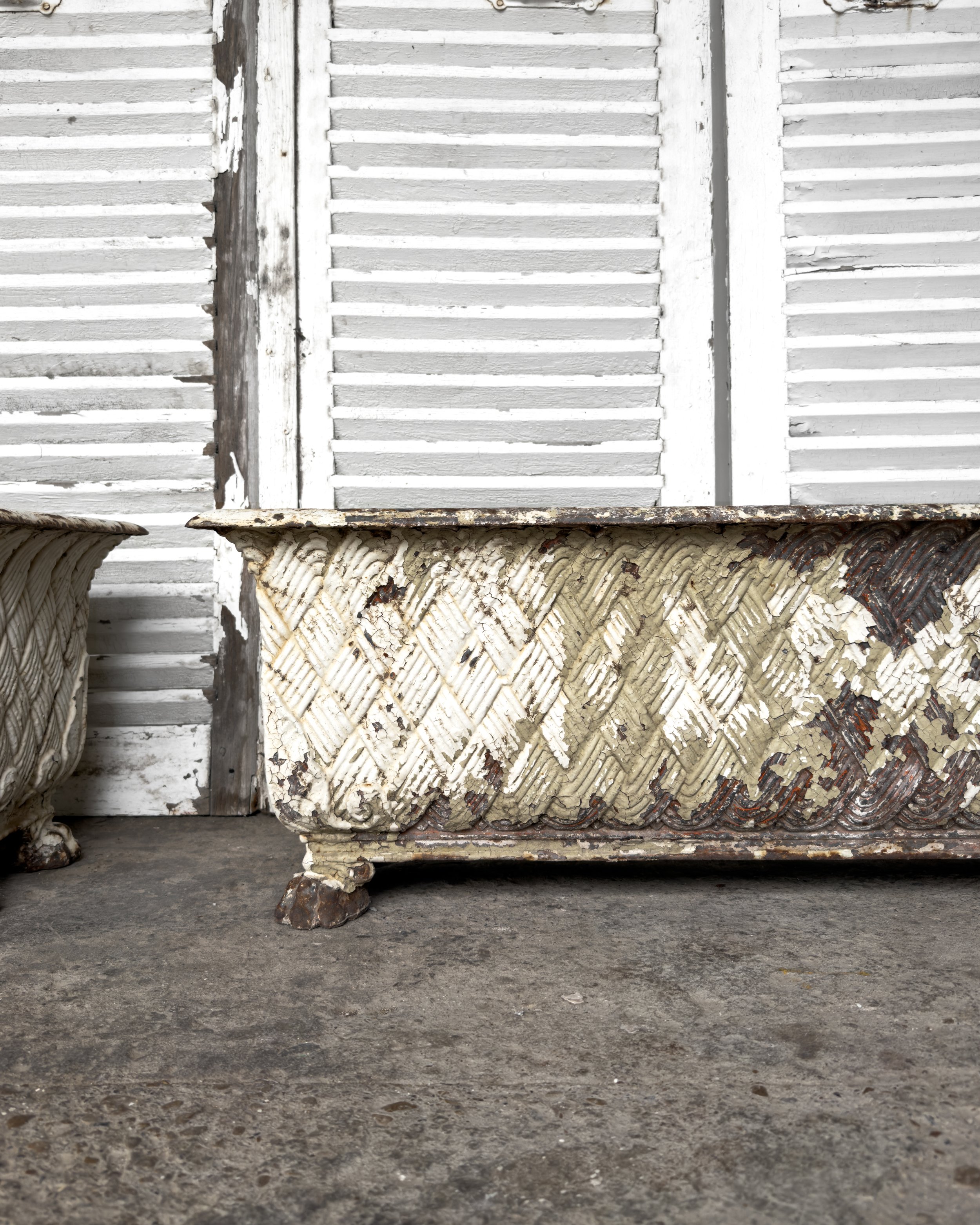 Antique Victorian Cast Iron Basket-Weave Planters