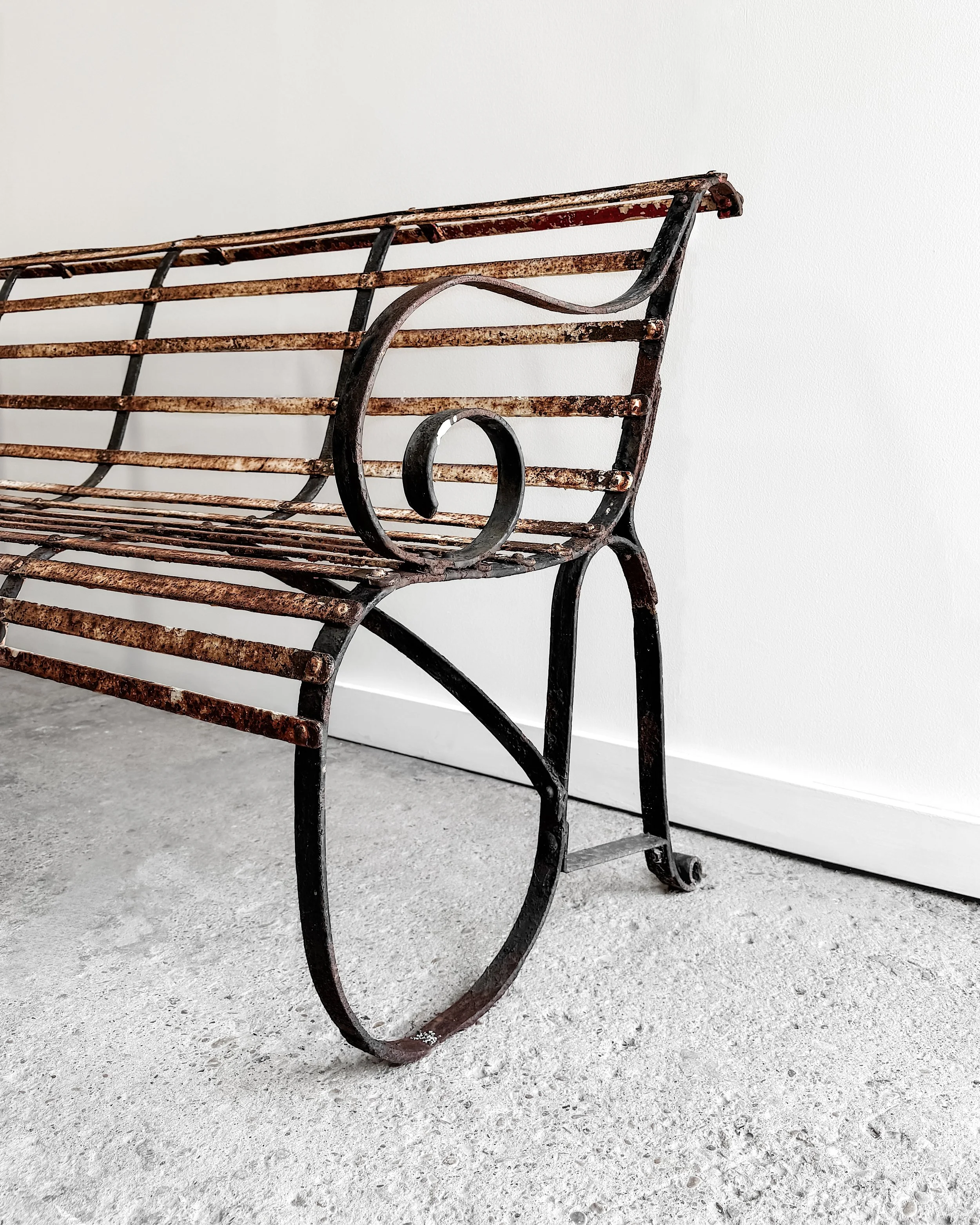 19th Century French Iron Slatted Garden Bench