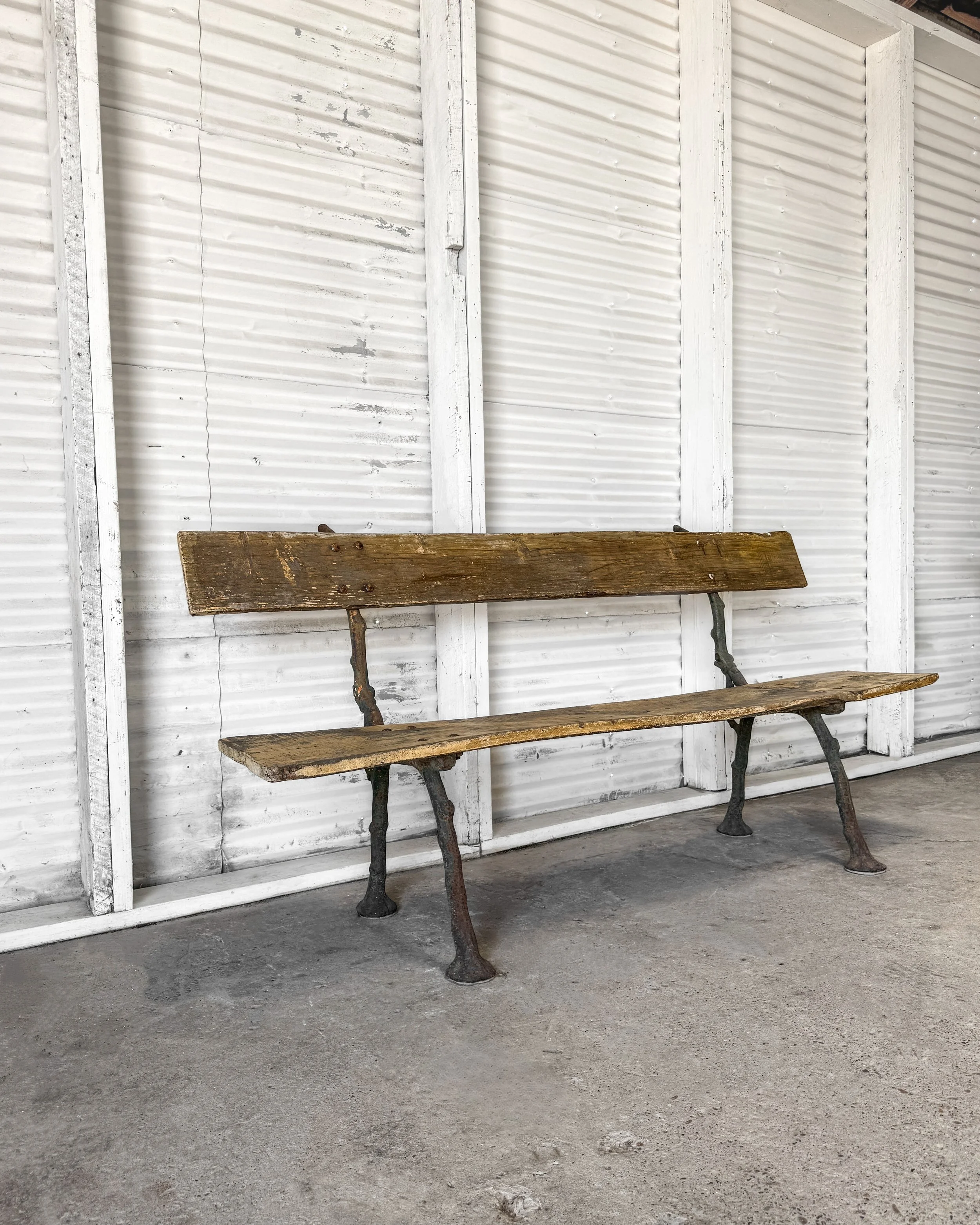 Antique French Garden Bench with Cast Iron Tree Branch Frame