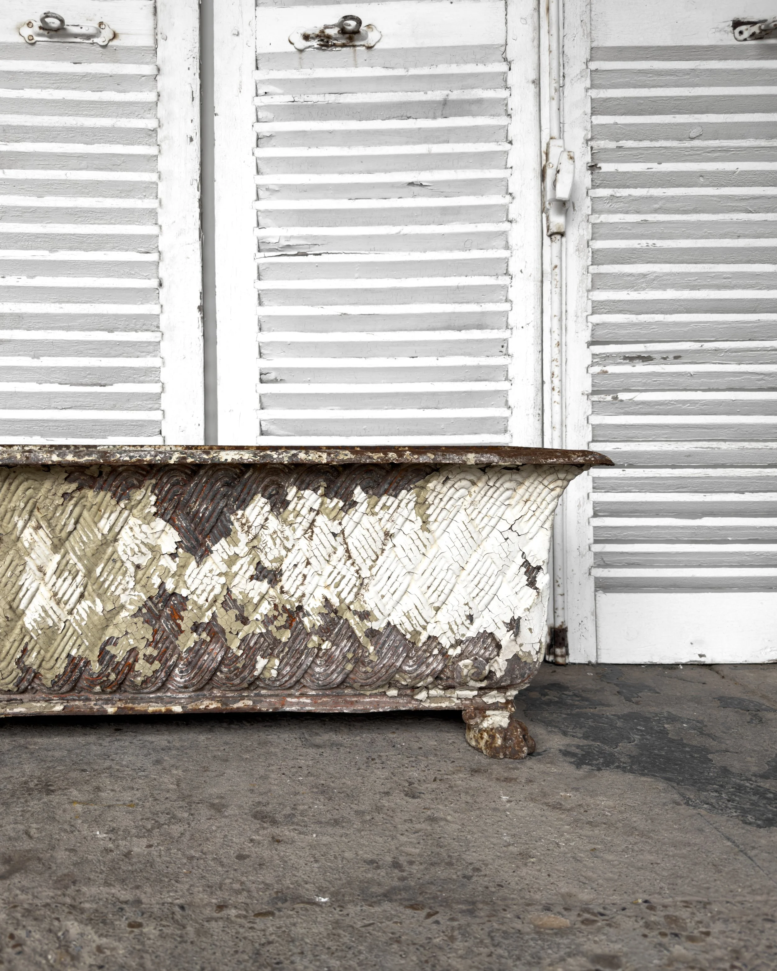 Antique Victorian Cast Iron Basket-Weave Planters