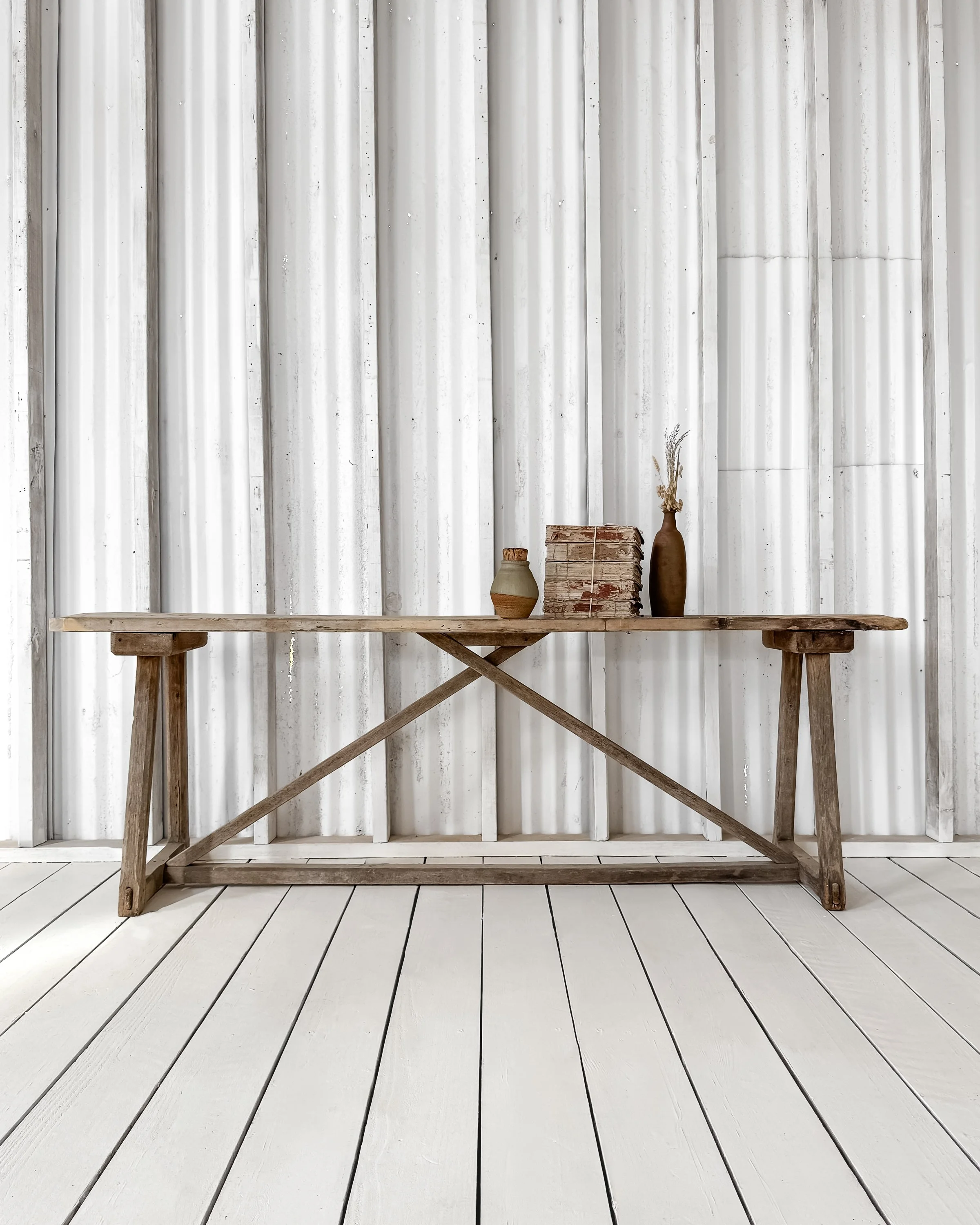 Laundry Console Table with Trestle Base