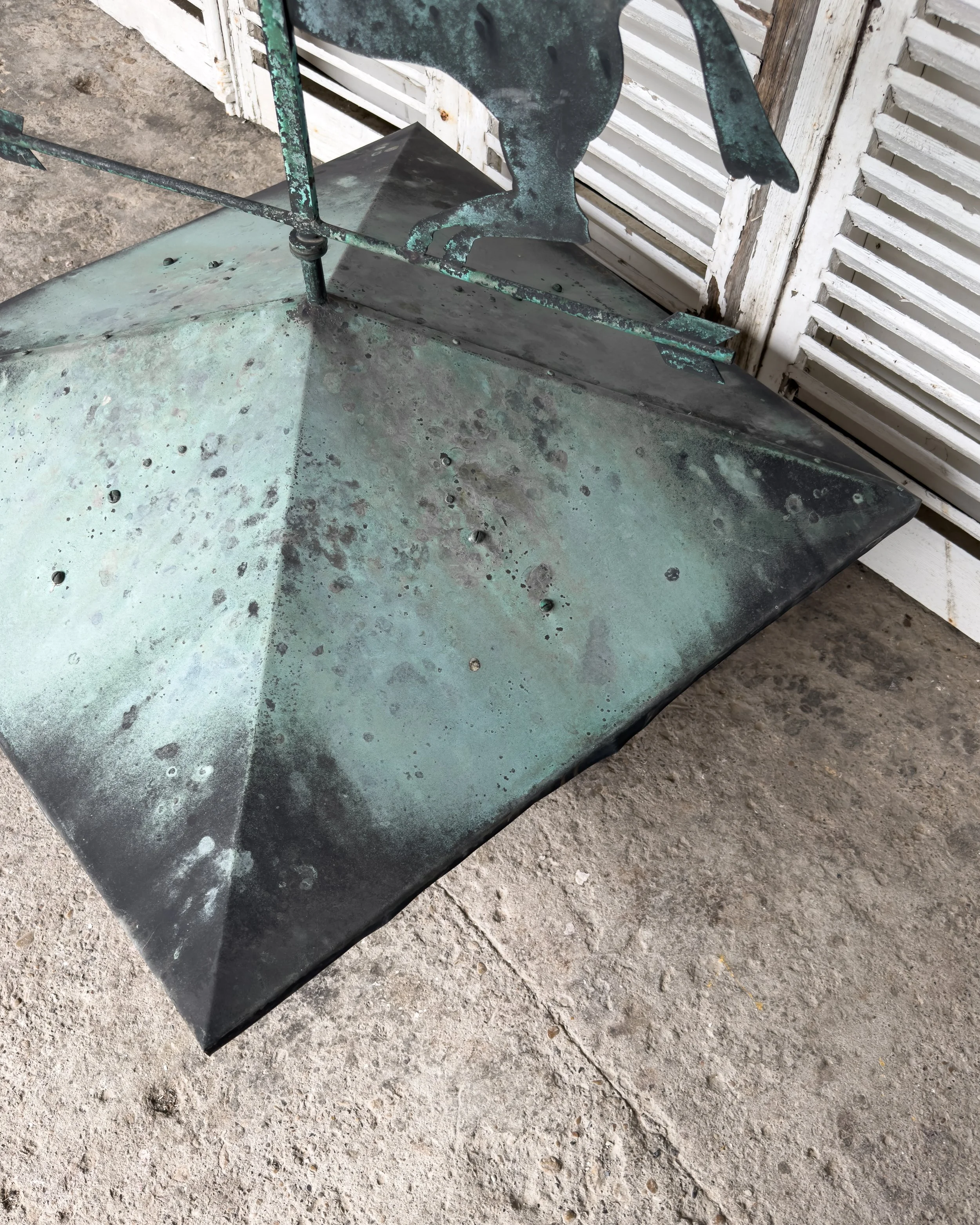 Antique Reclaimed Copper Rooftop Weather Vane with Horse Finial