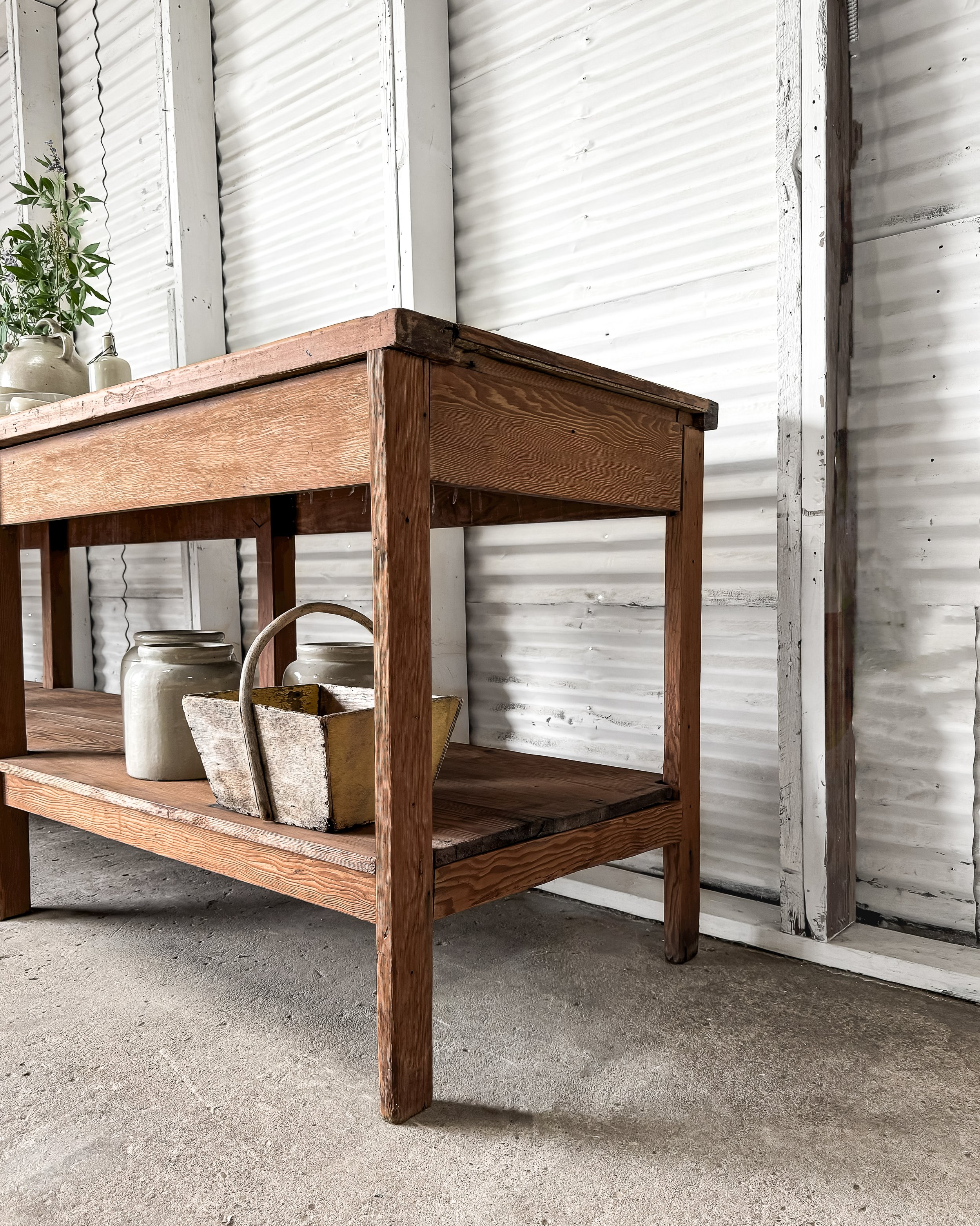Antique Belgian Laboratory Table Kitchen Island