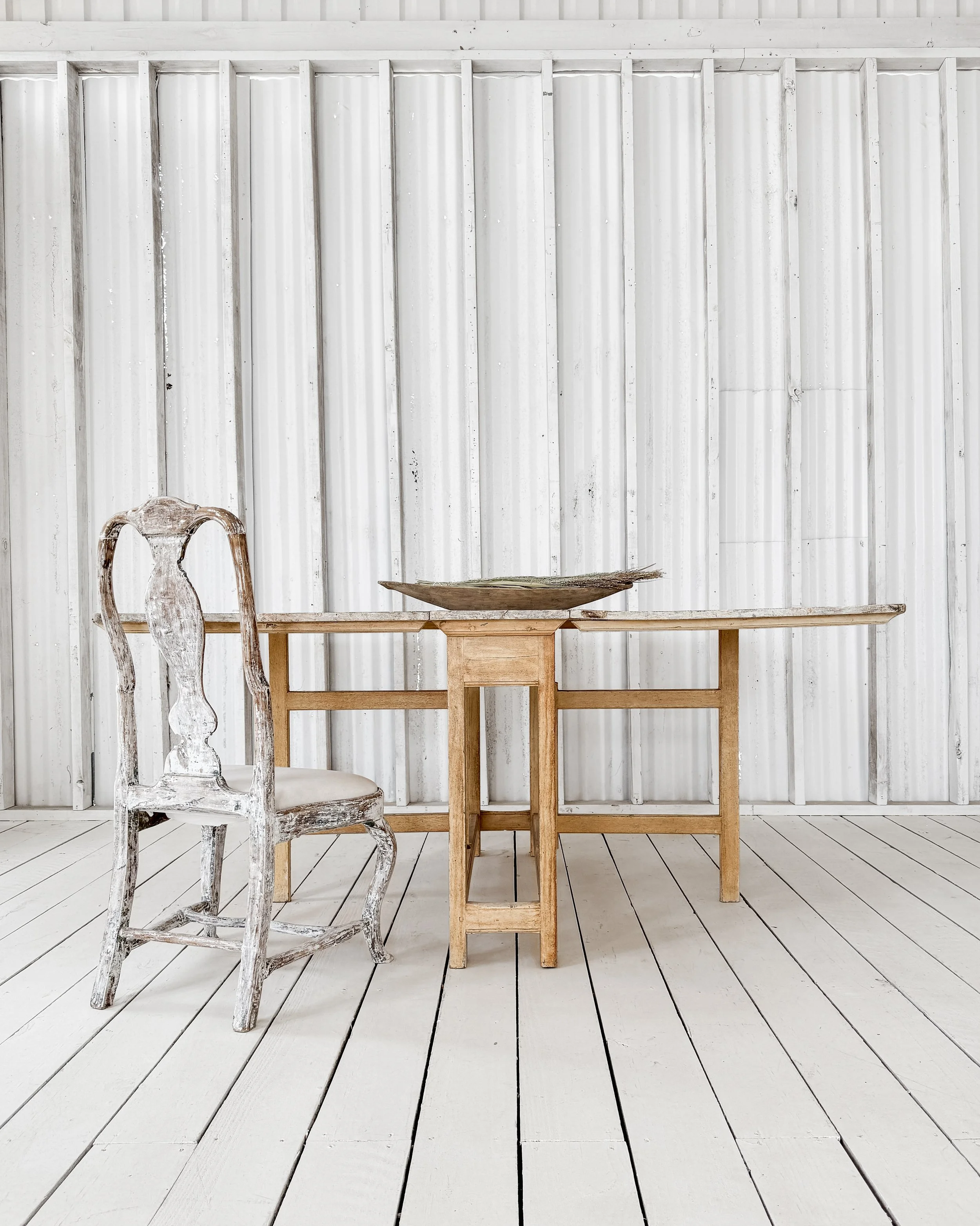 Antique Swedish Dry-Scraped Slagbord Table