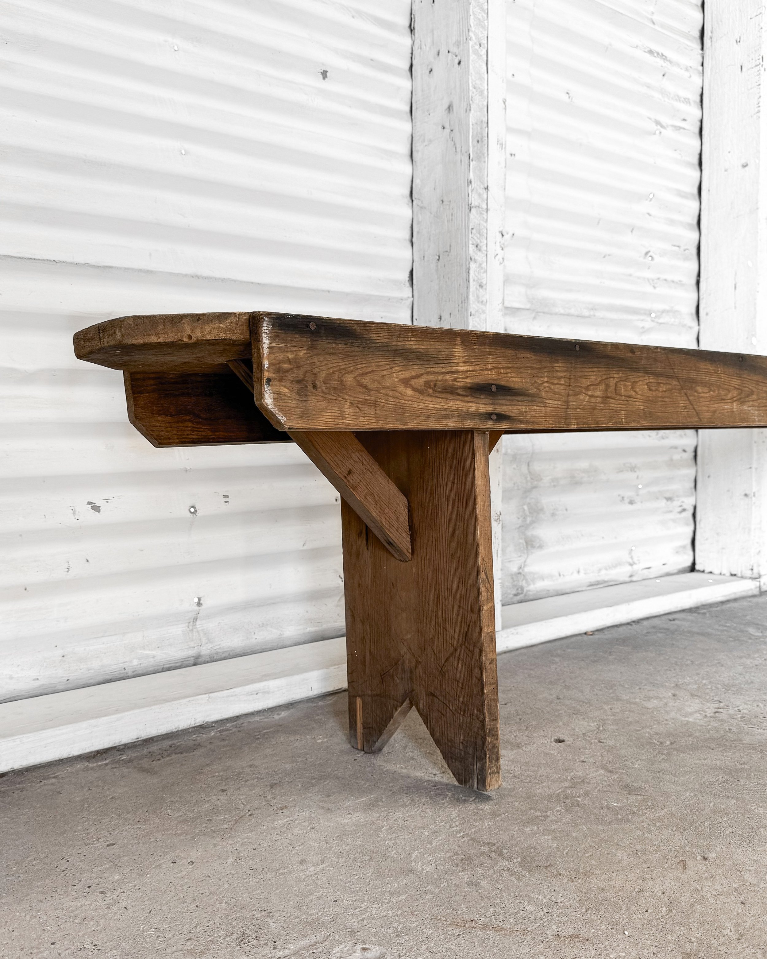 Antique French Wooden Farmhouse Bench