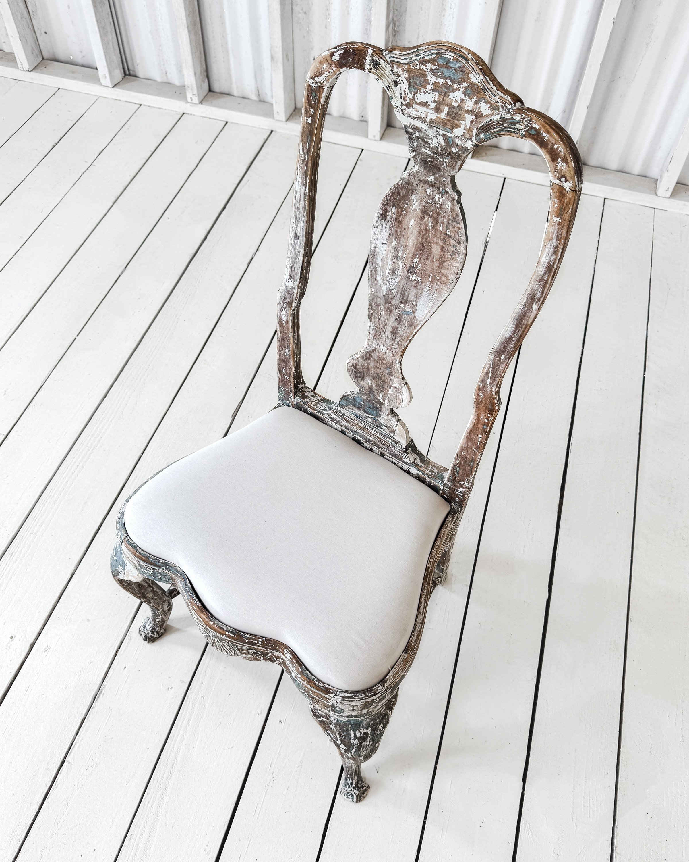 Antique Swedish Baroque Painted Chair