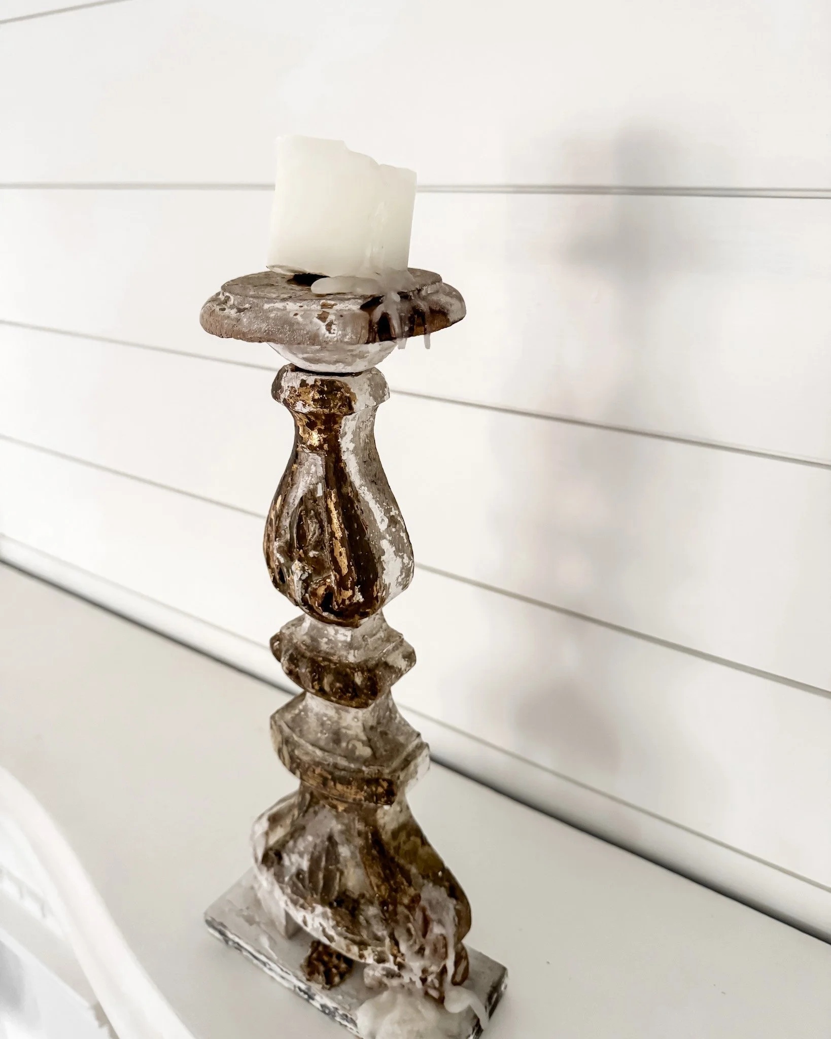 Antique French Wooden Fragment Candlesticks