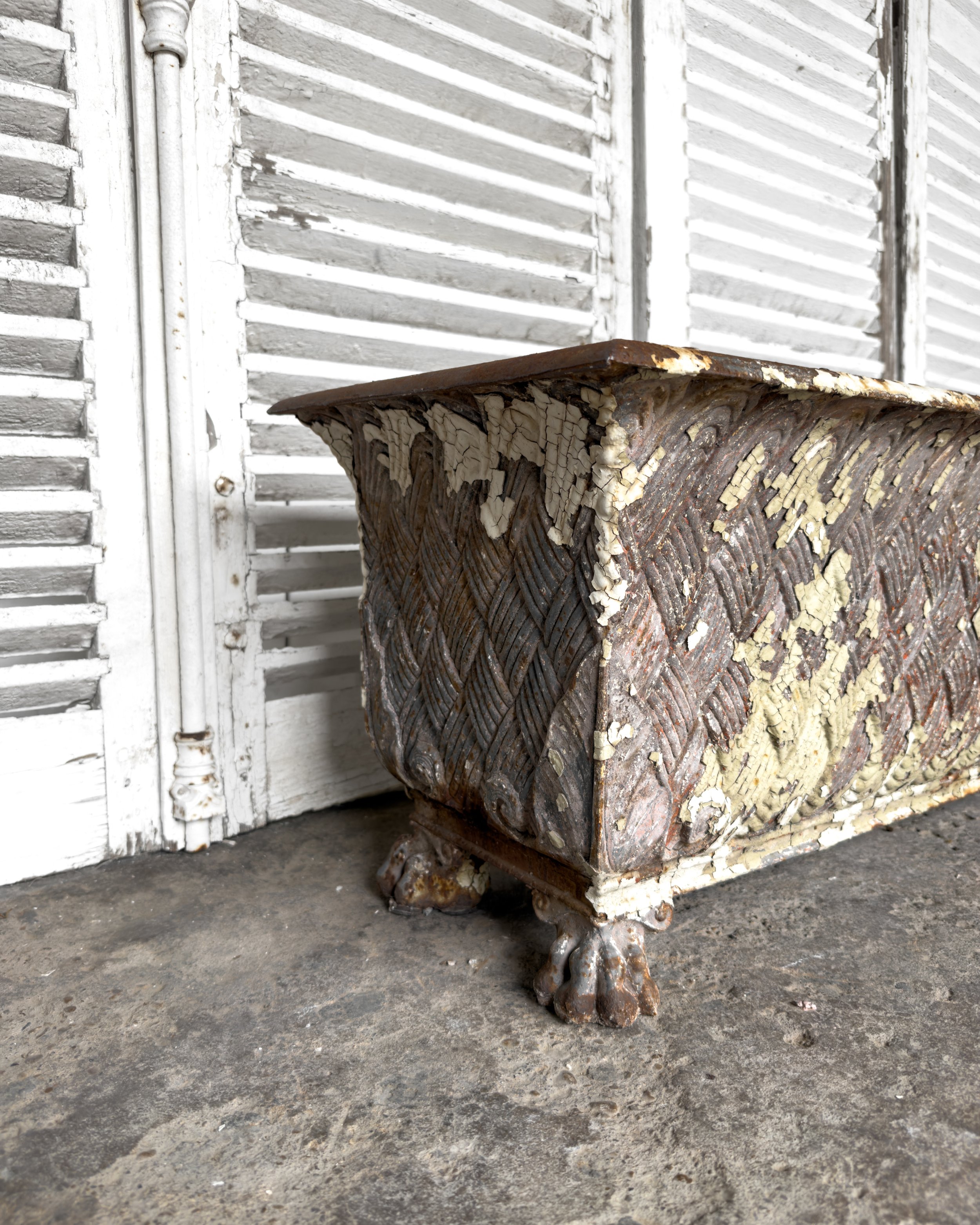 Antique Victorian Cast Iron Basket-Weave Planters