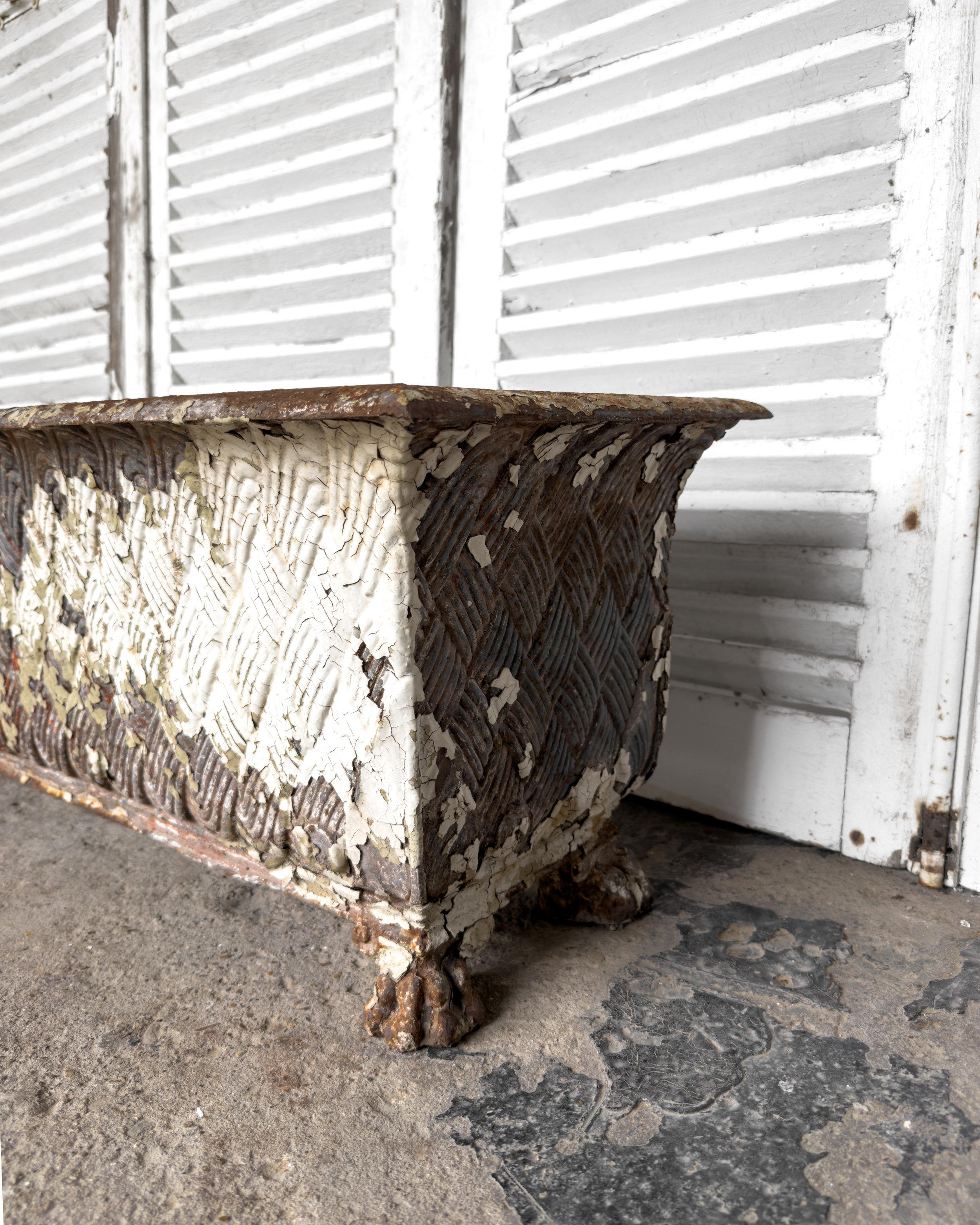 Antique Victorian Cast Iron Basket-Weave Planters