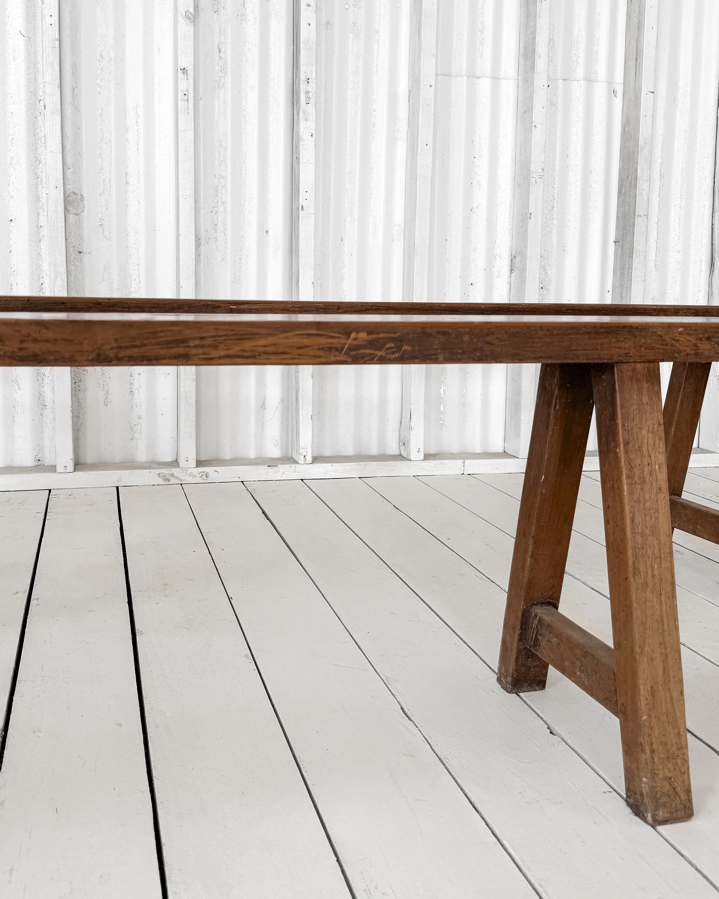 (Pair) Antique Walnut Benches with A-Frame Legs