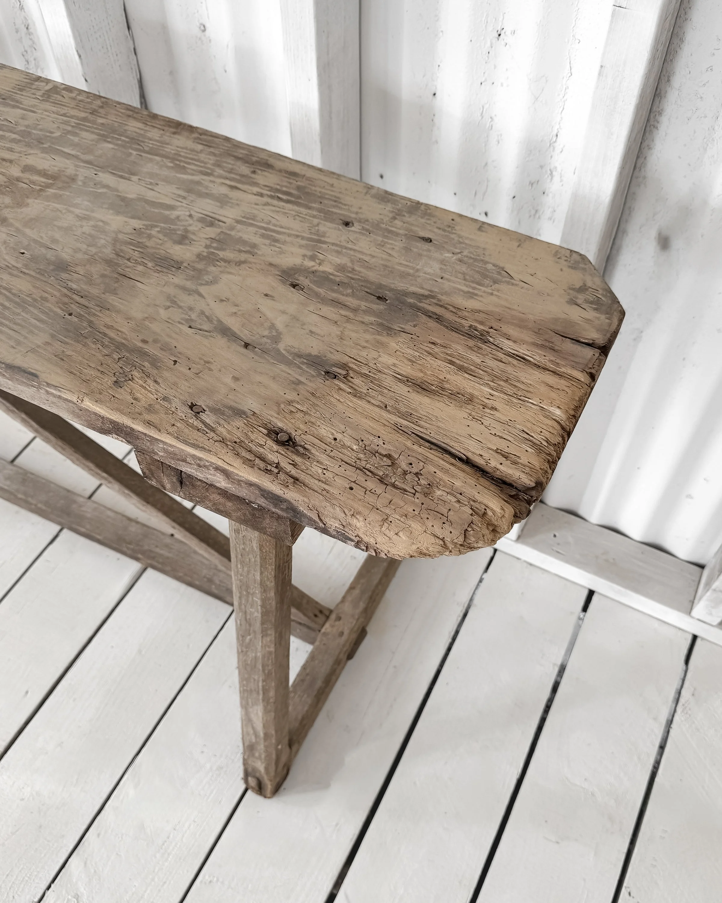 Antique French Laundry Console Table with Trestle Base