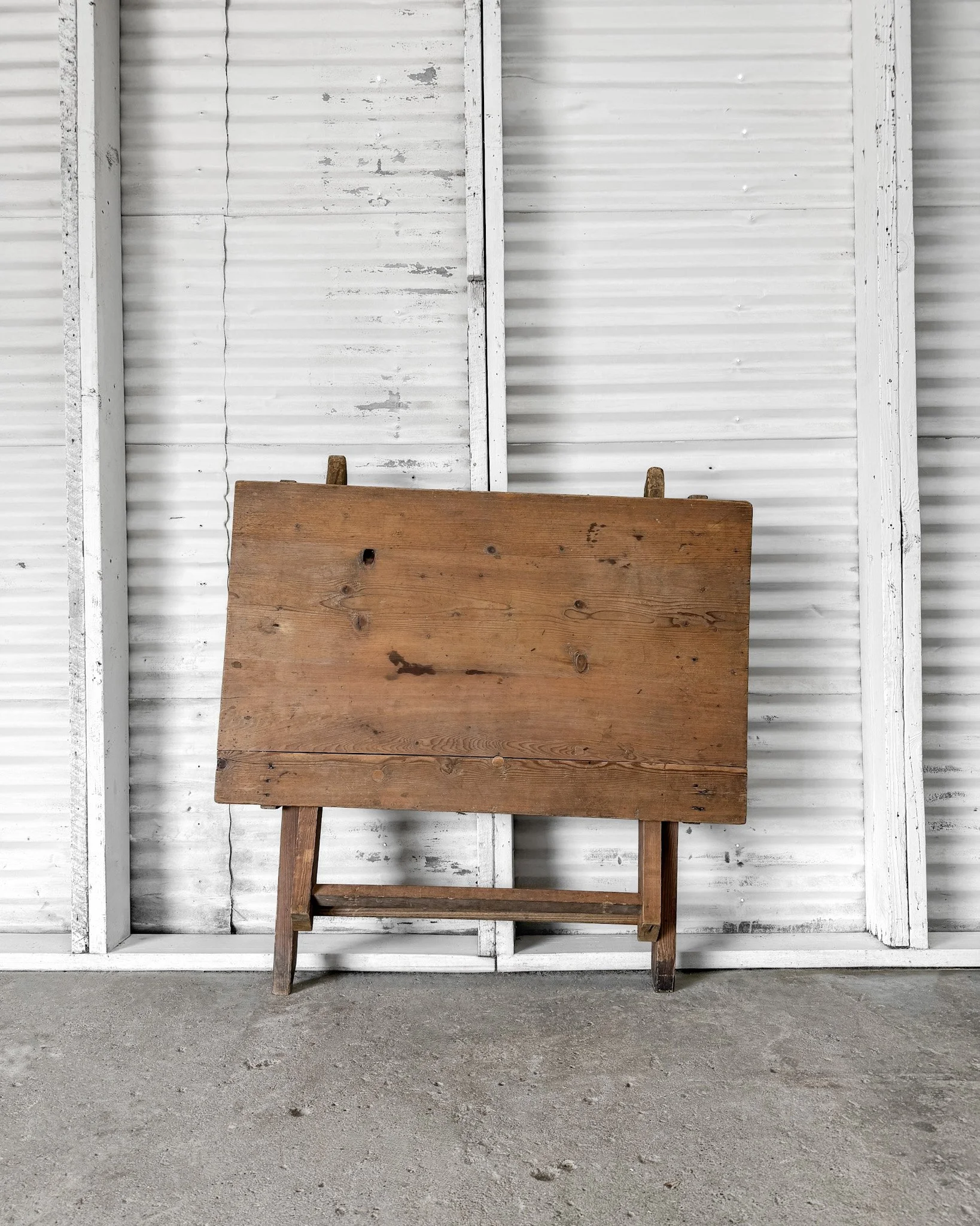 Antique Belgian Natural Pine Folding Work Table