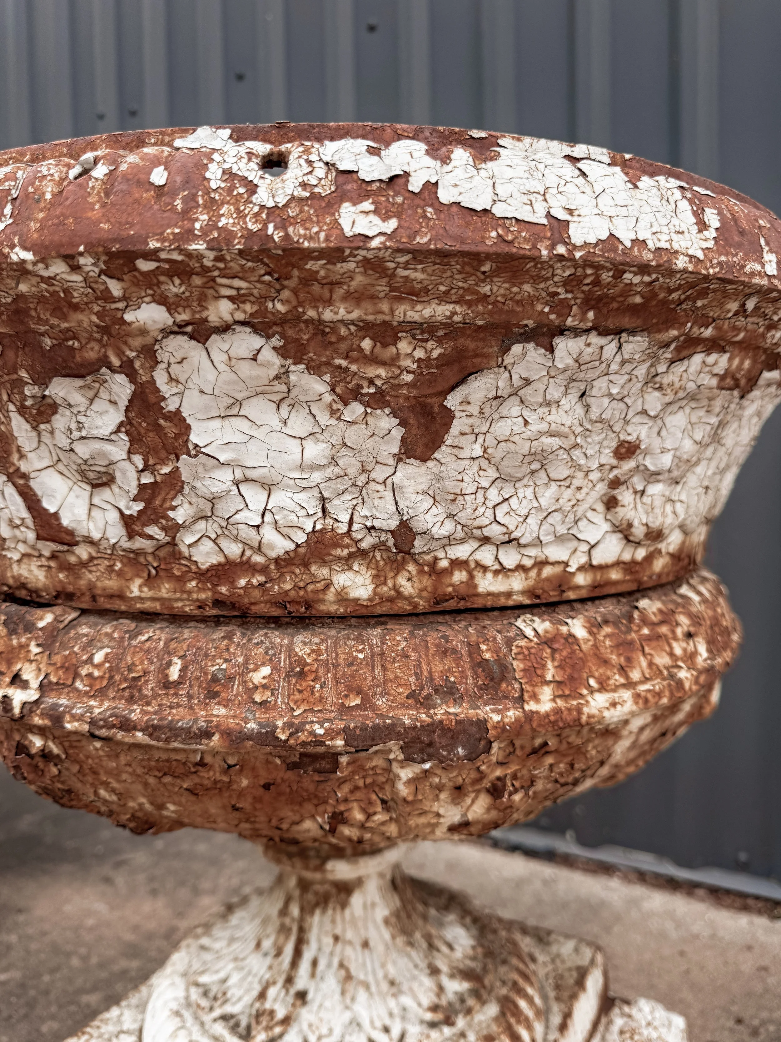 Antique Cast Iron Garden Urns on Integral Plinth Bases