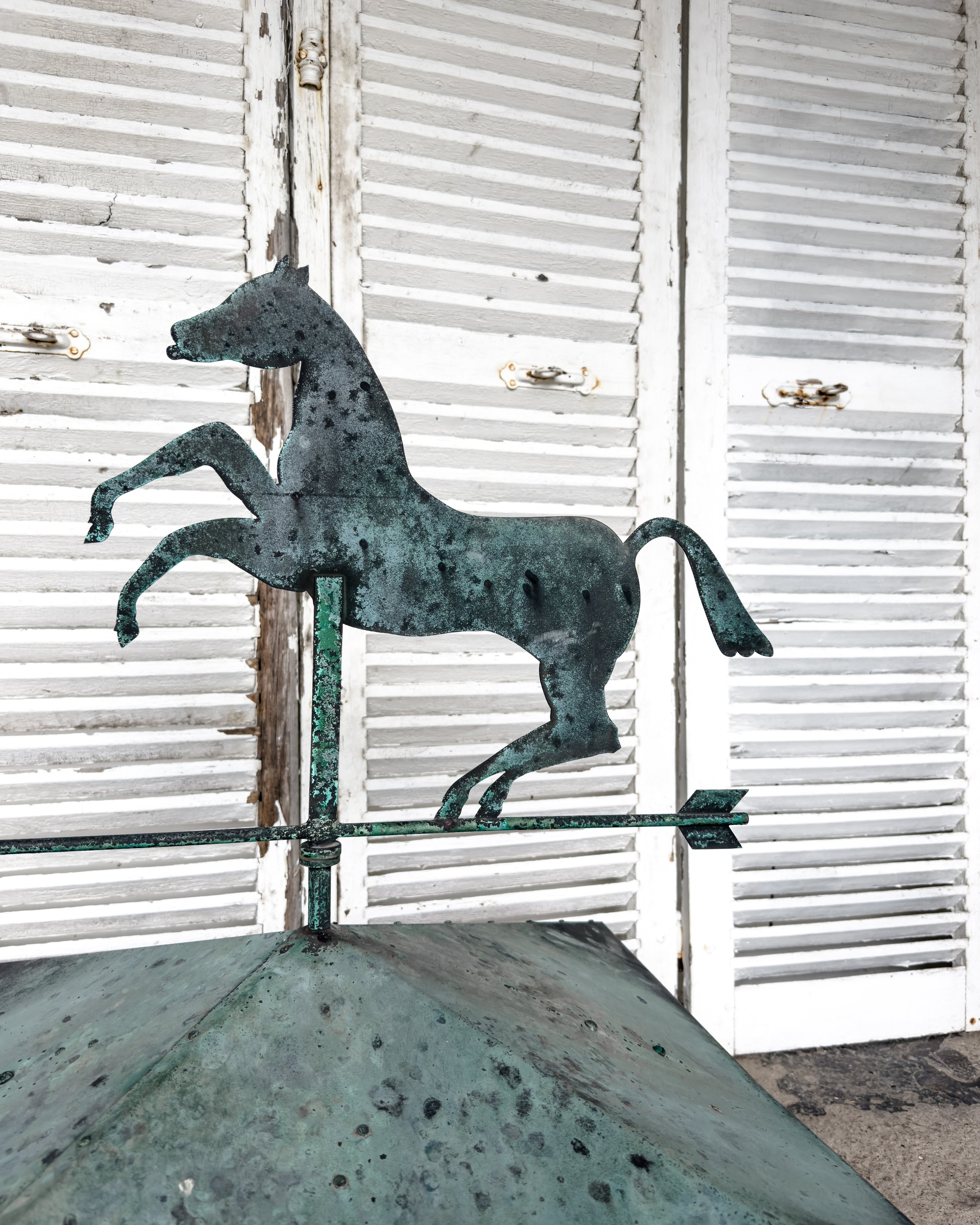 Reclaimed Copper Rooftop Weather Vane with Horse Finial