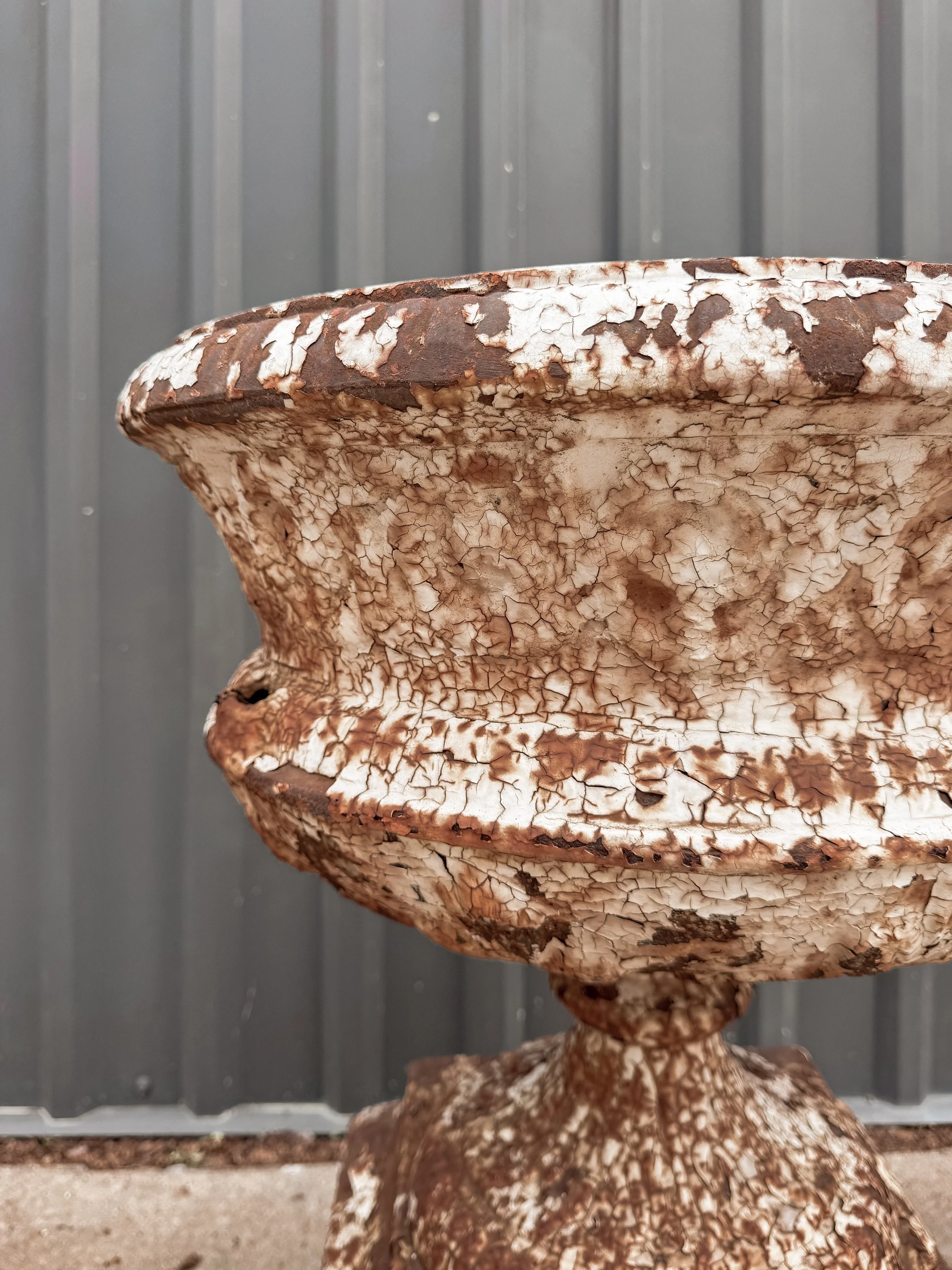 Antique Cast Iron Garden Urns on Integral Plinth Bases