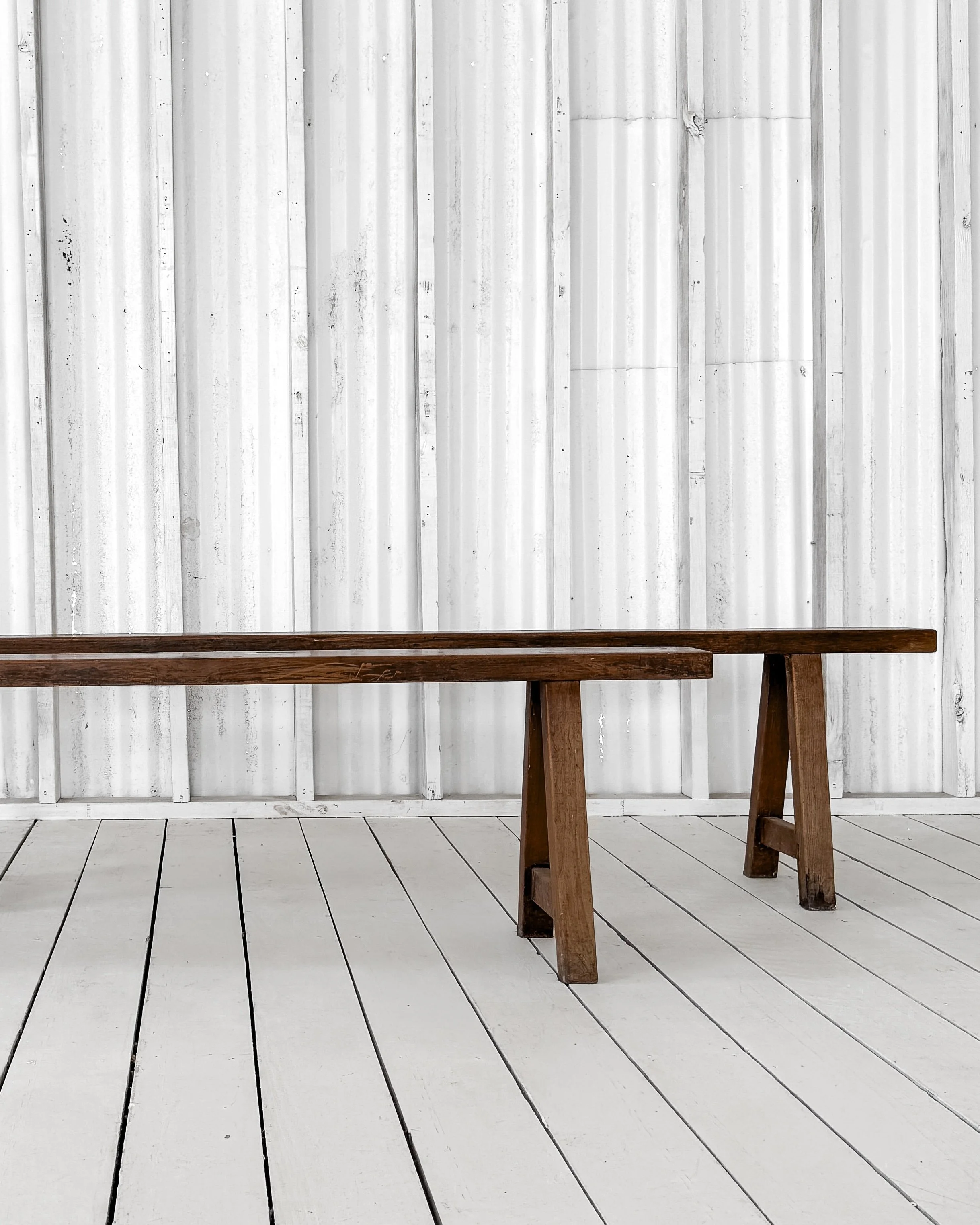 (Pair) Antique Walnut Benches with A-Frame Legs