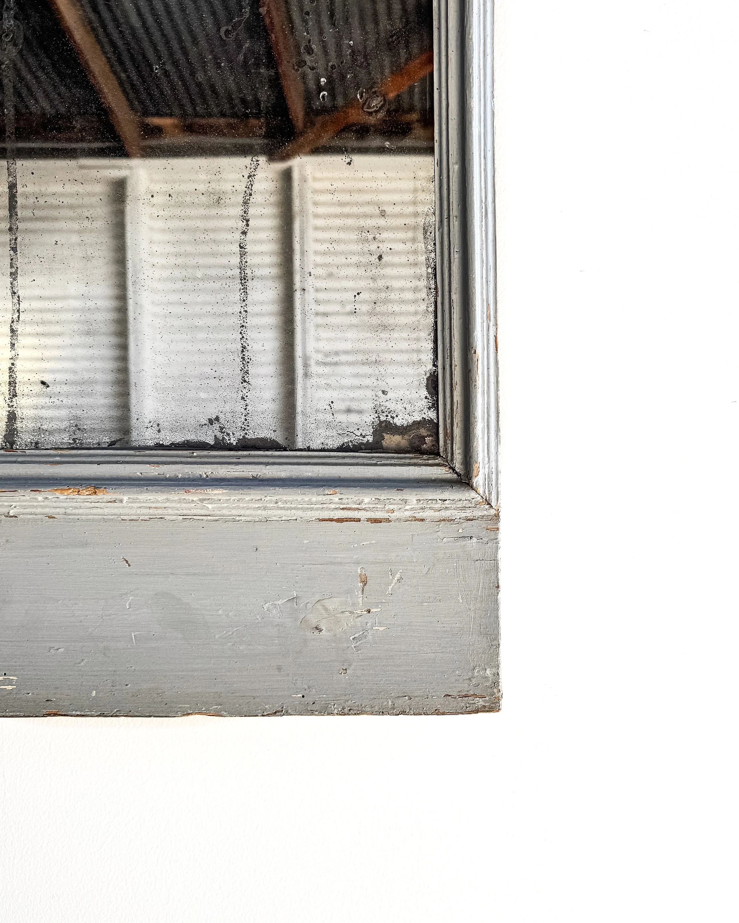 Antique French Trumeau Mirror with Original Blue Paint