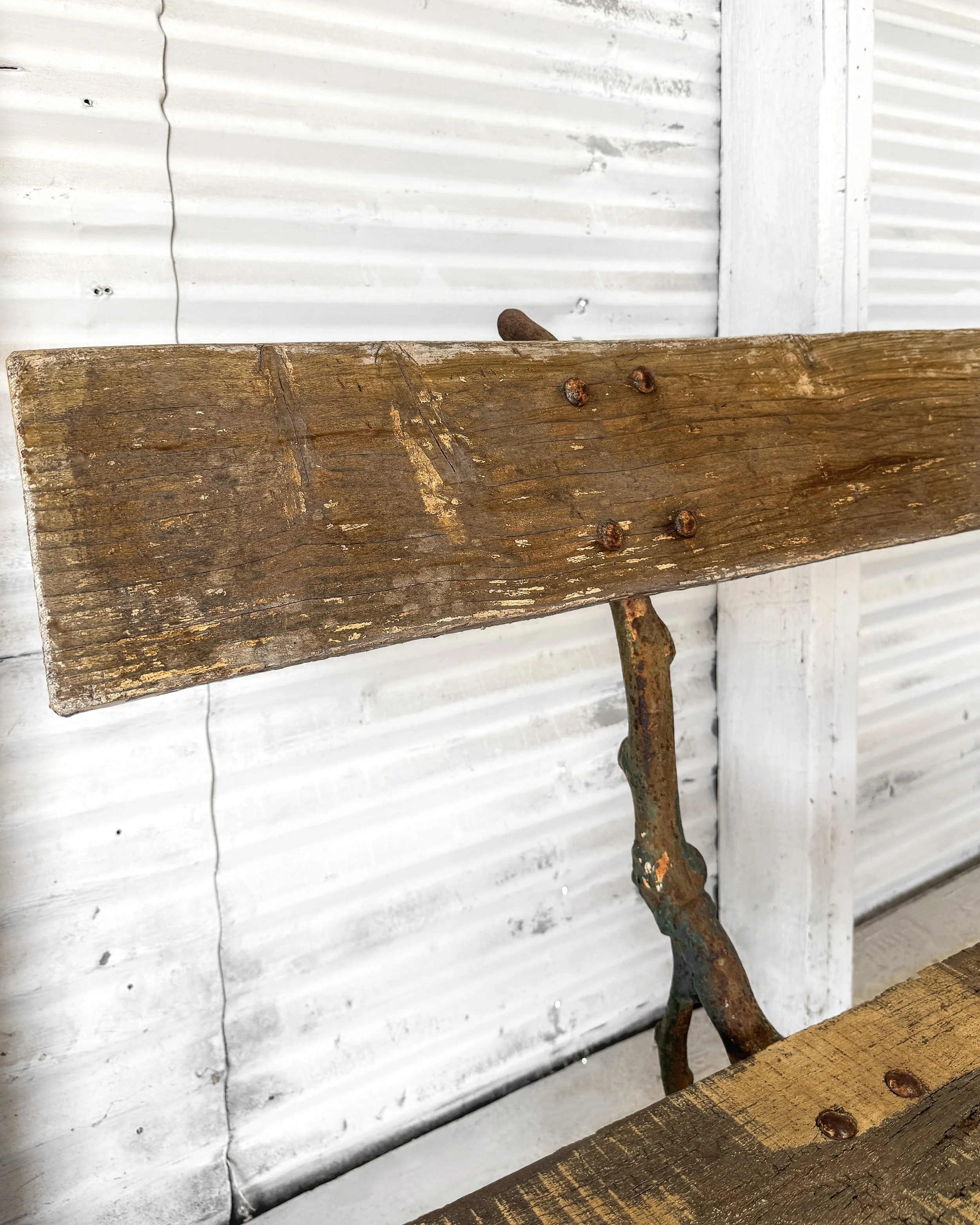 Antique French Garden Bench with Cast Iron Tree Branch Frame