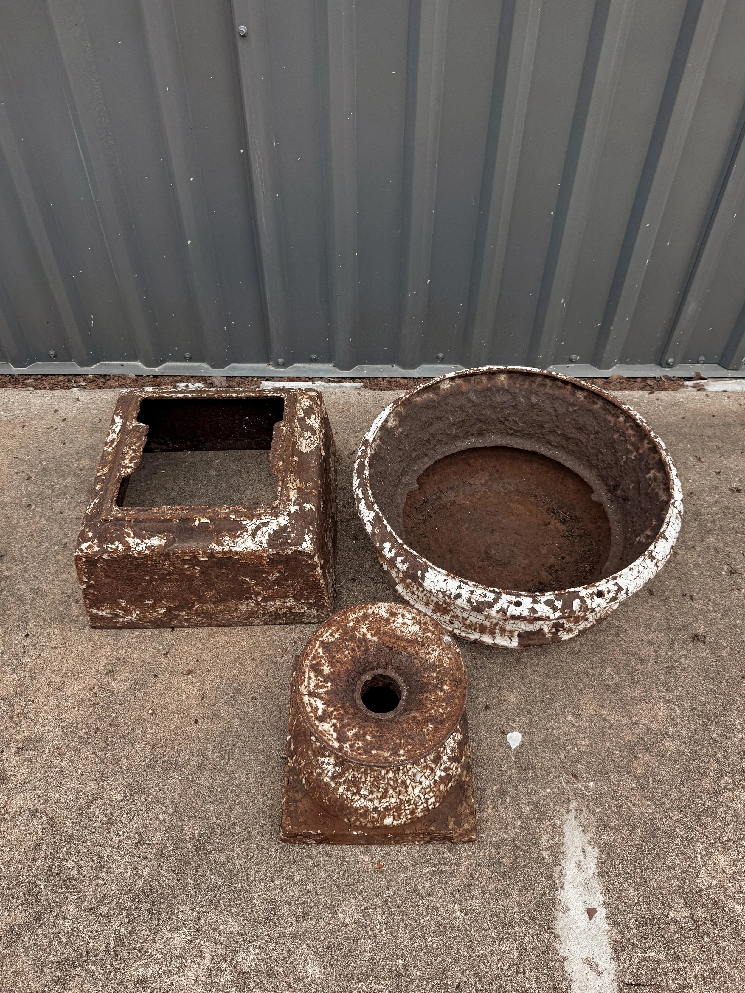 Antique Cast Iron Garden Urns on Integral Plinth Bases