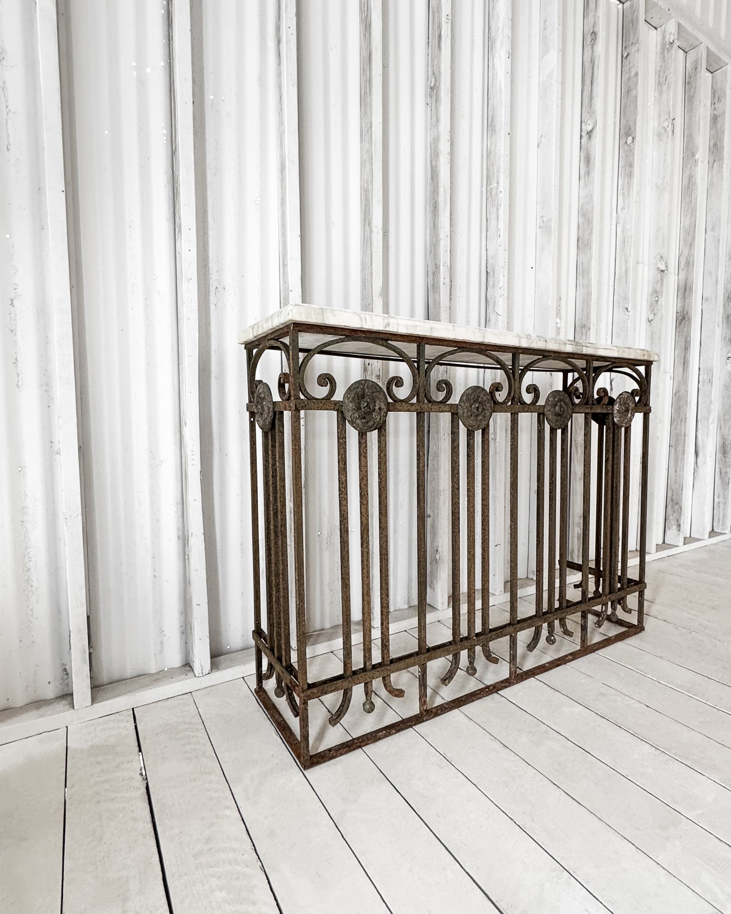 Antique French Cast Iron Table with Marble Top