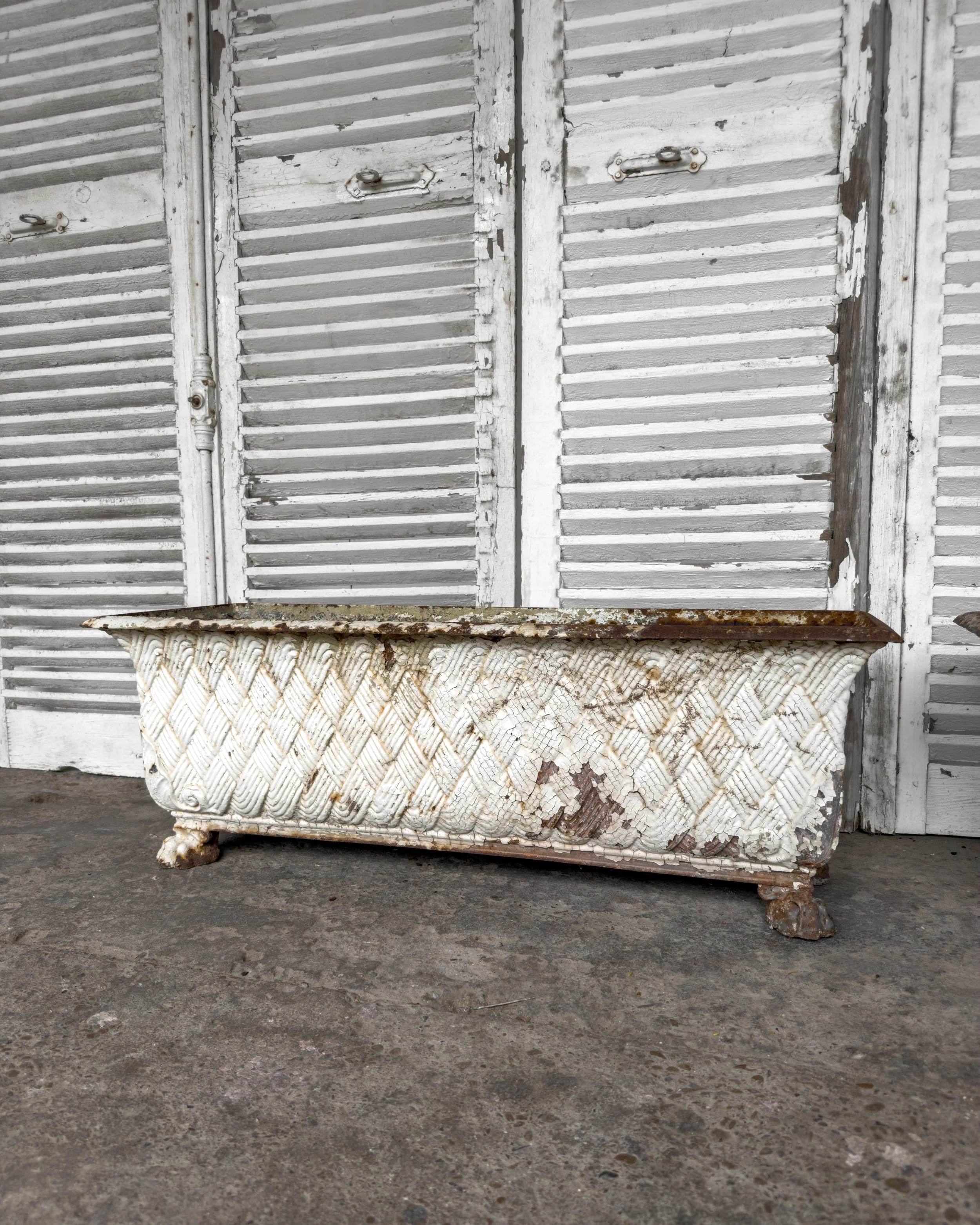 Antique Victorian Cast Iron Basket-Weave Planters