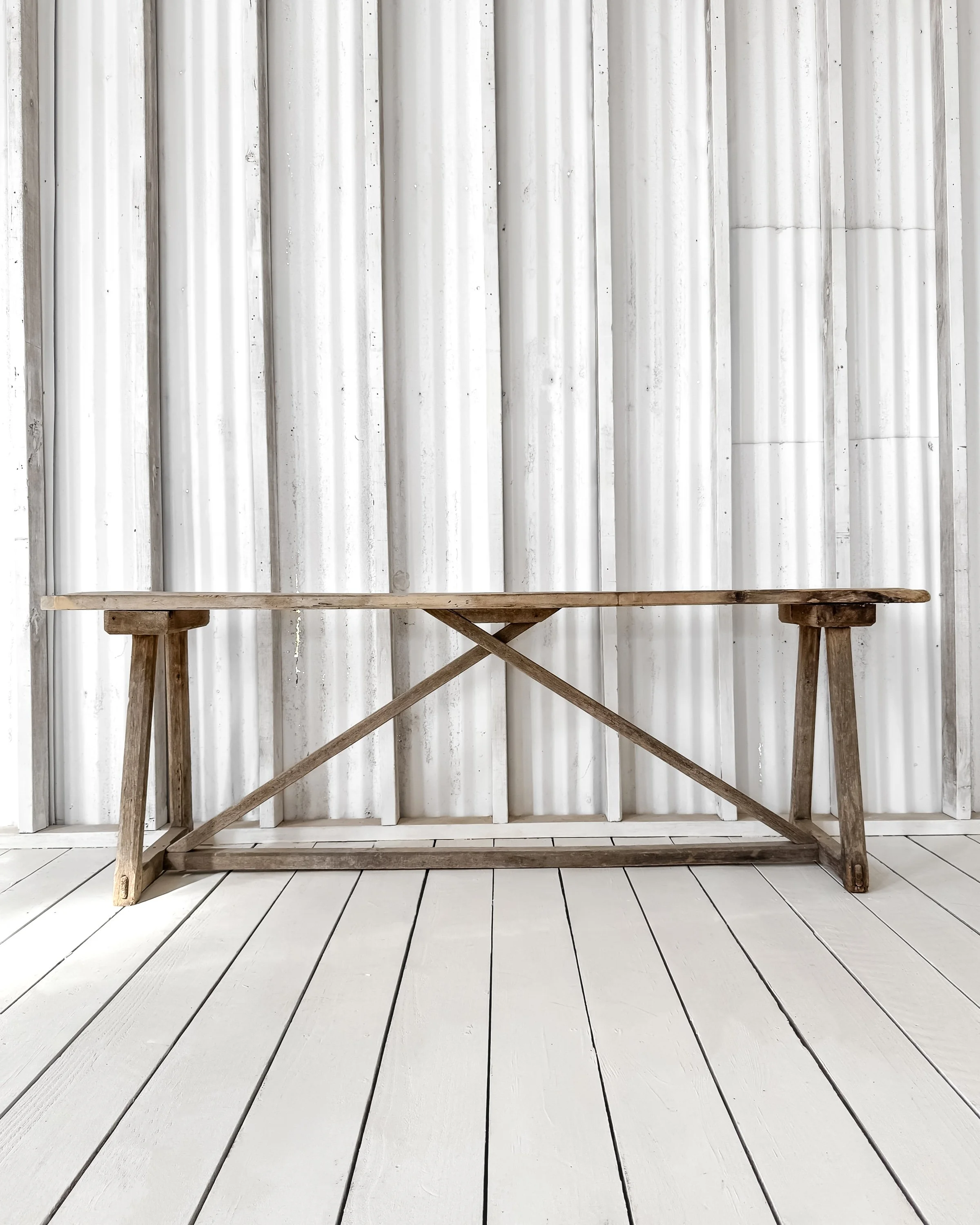 Antique French Laundry Console Table with Trestle Base