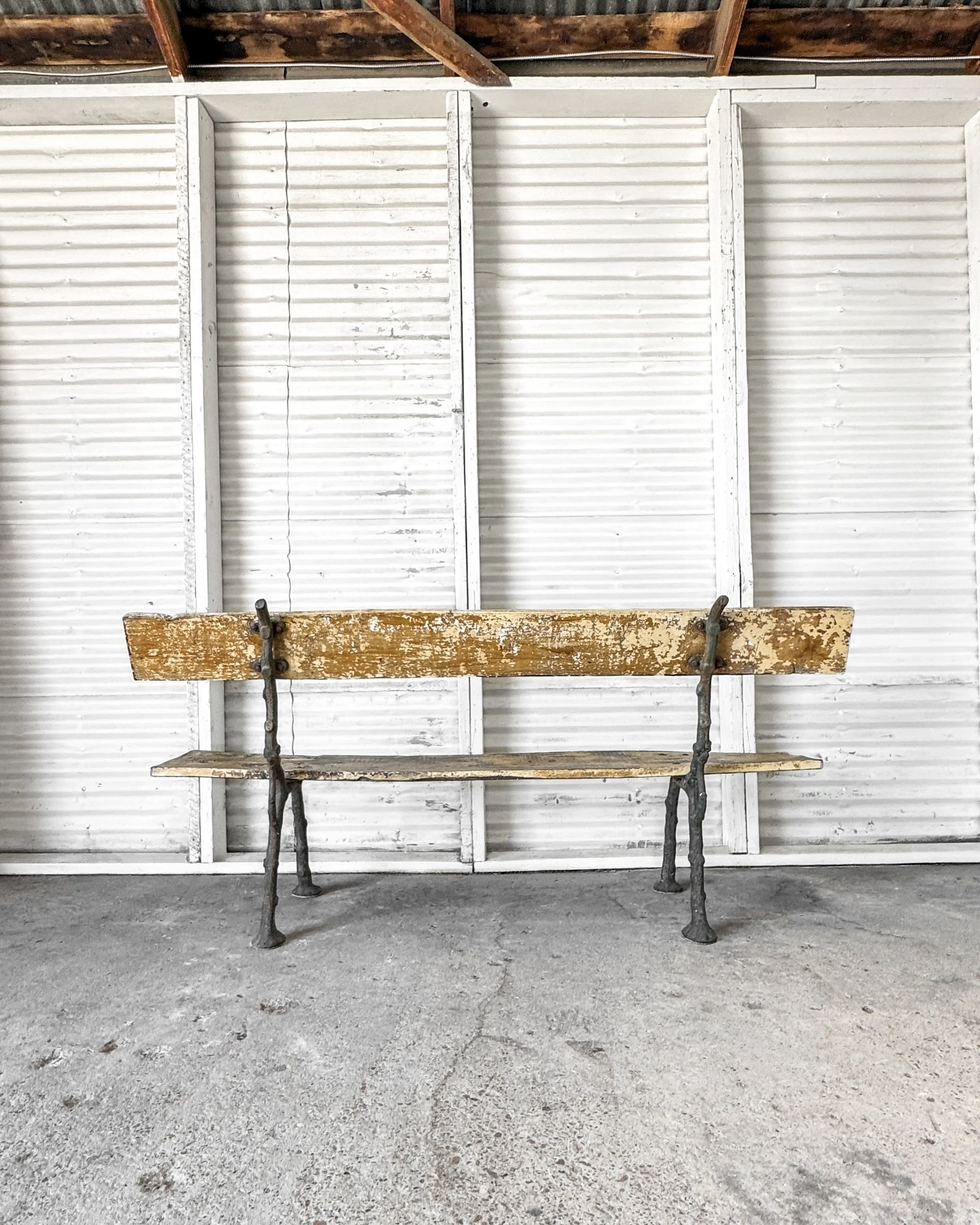 Antique French Garden Bench with Cast Iron Tree Branch Frame
