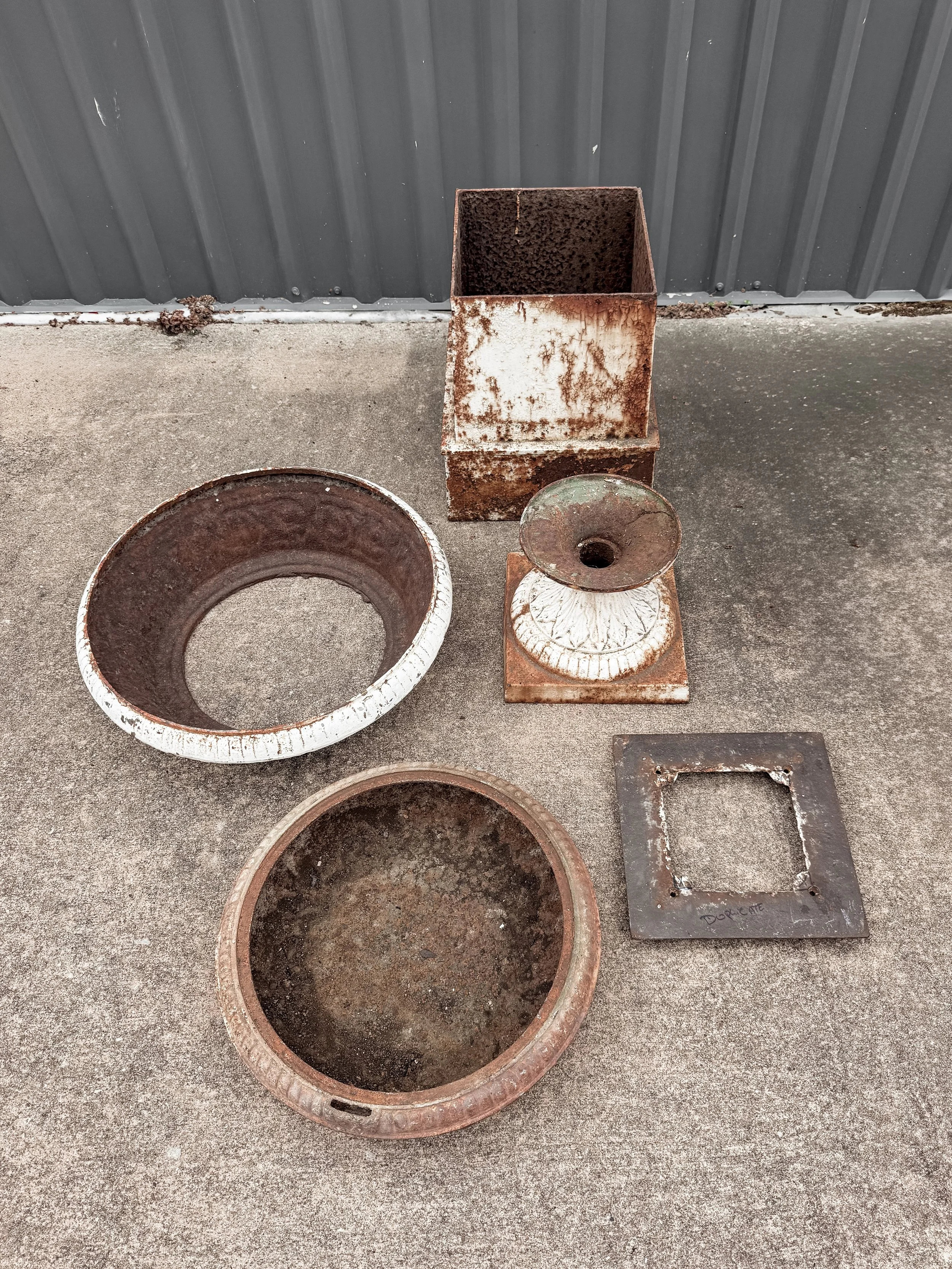 Antique Cast Iron Garden Urns on Tall Plinth Bases