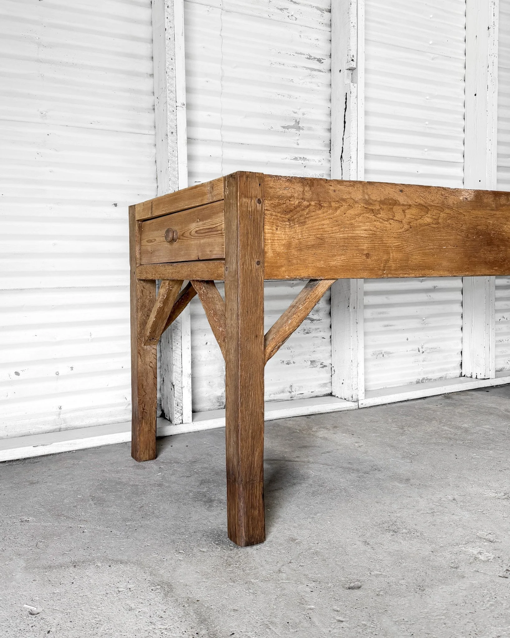 Victorian English Pine Baker’s Table with End Drawers