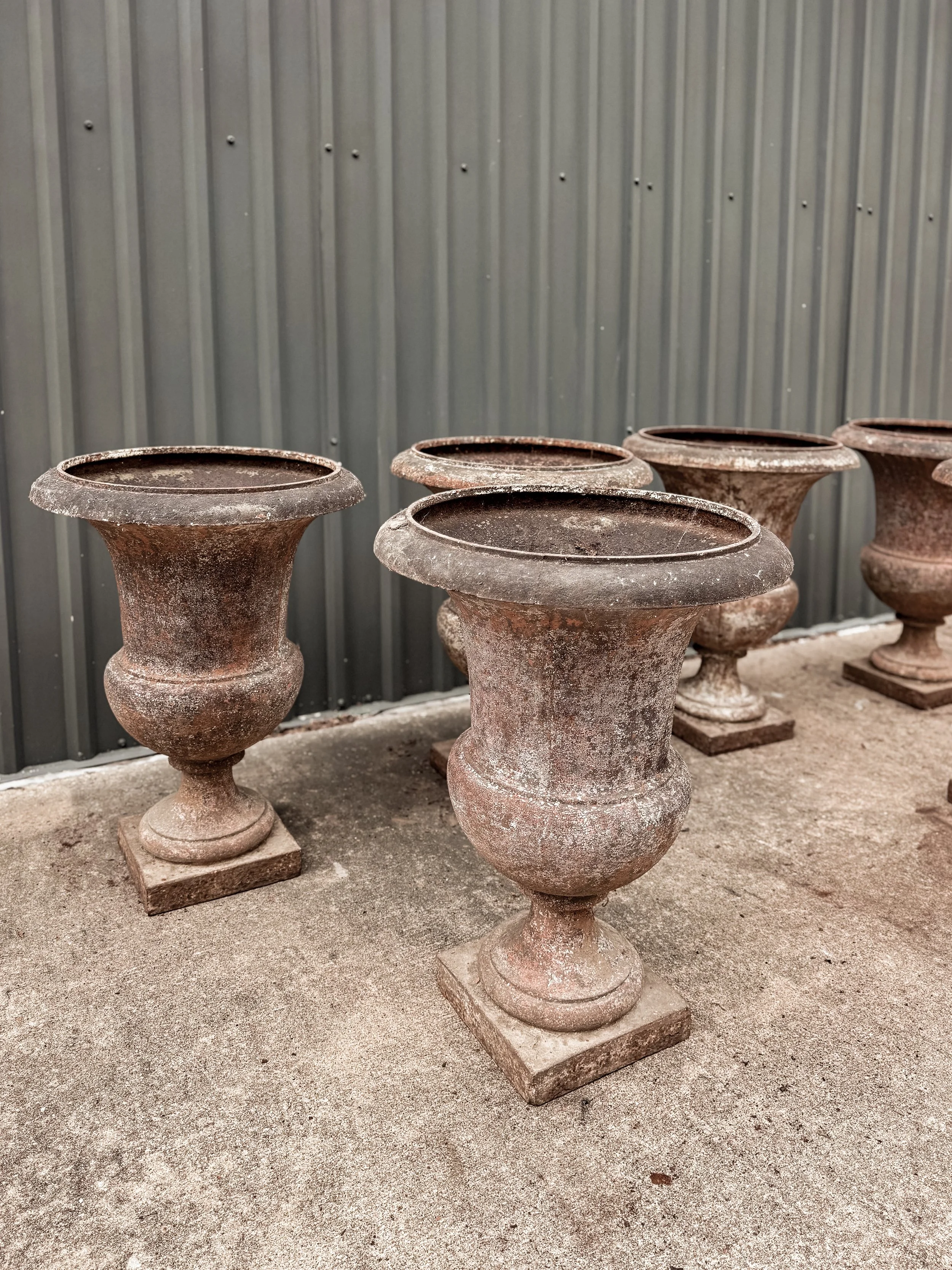 Antique French Cast Iron Medicis Campana Garden Urns