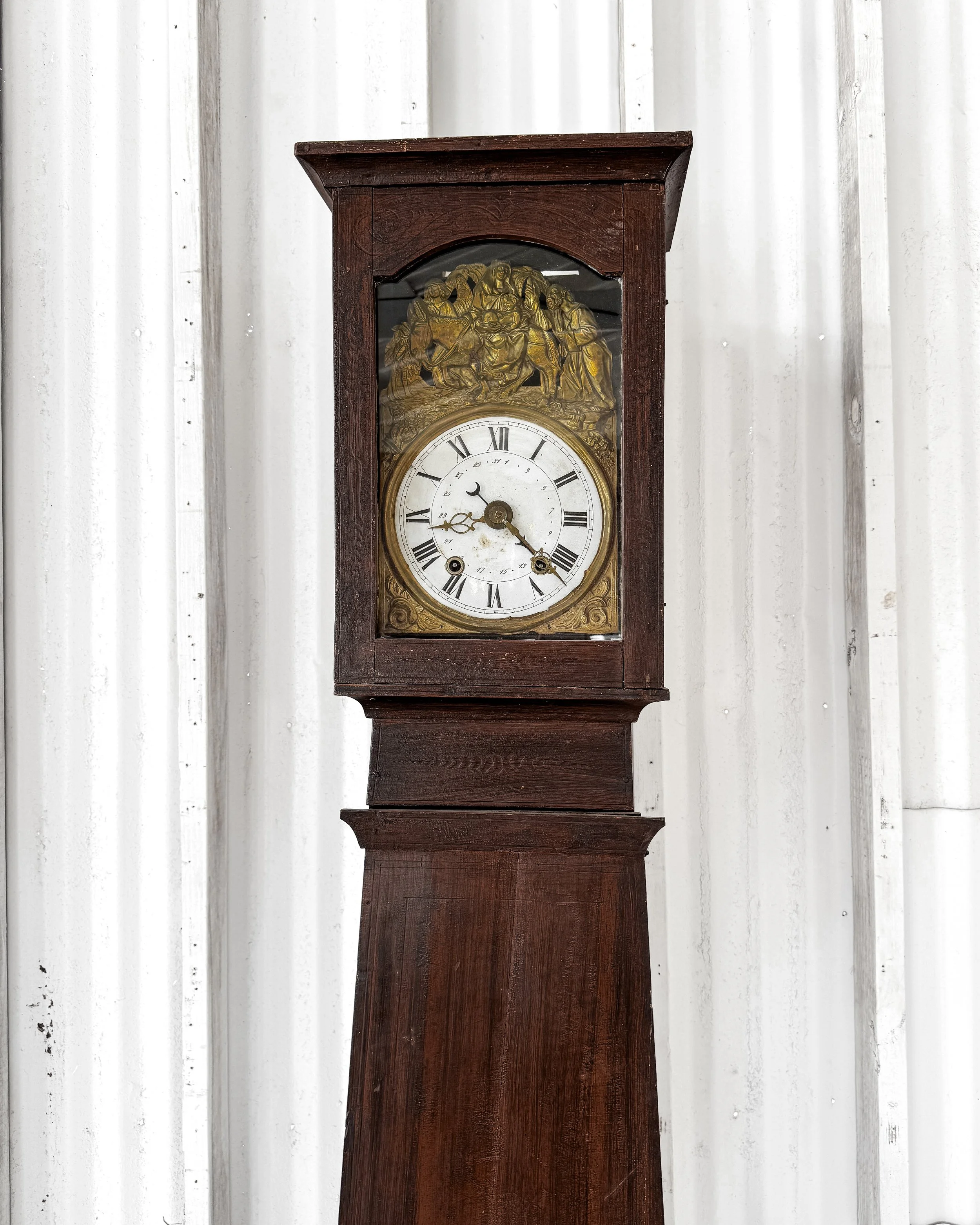 Antique French Tall Case Clock with Brass Face