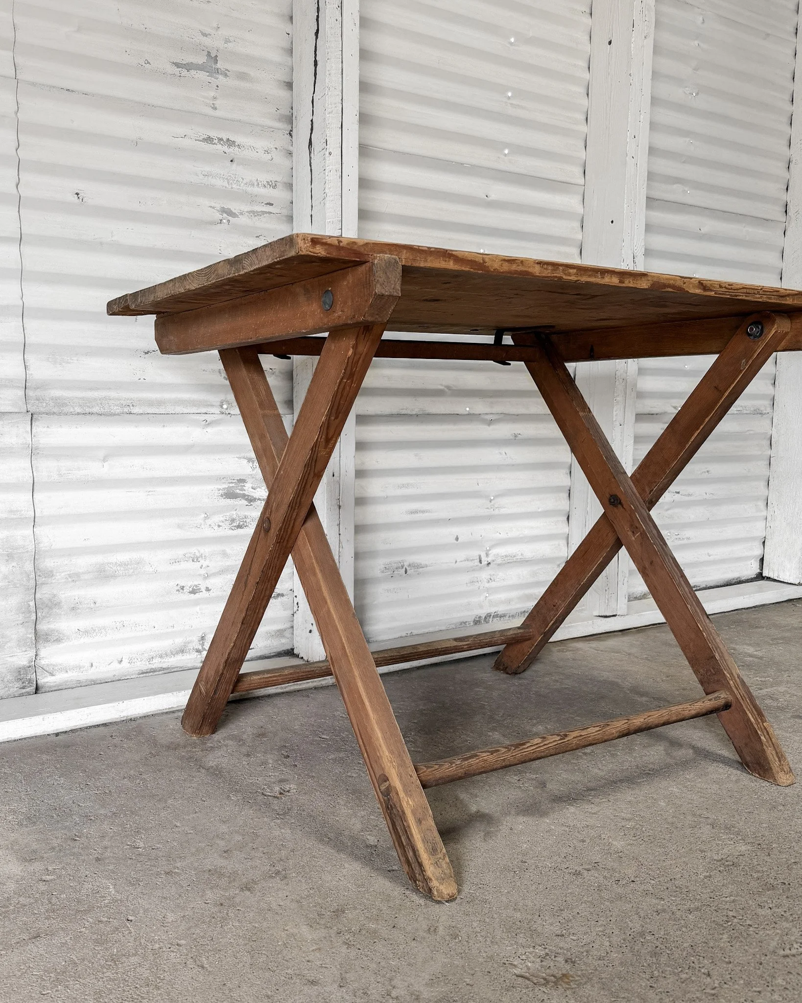 19th-Century Belgian Natural Pine Folding Table