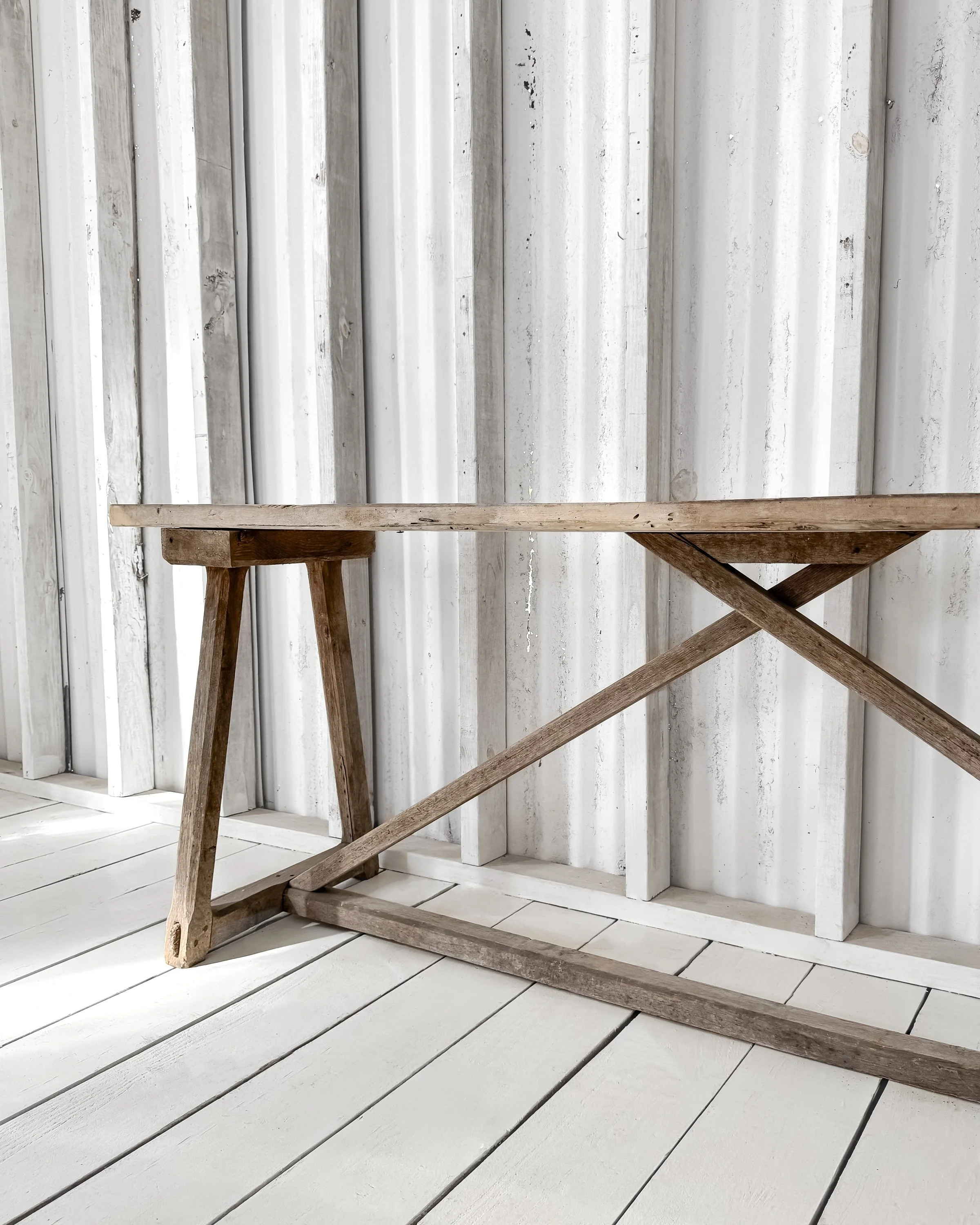 Antique French Laundry Console Table with Trestle Base
