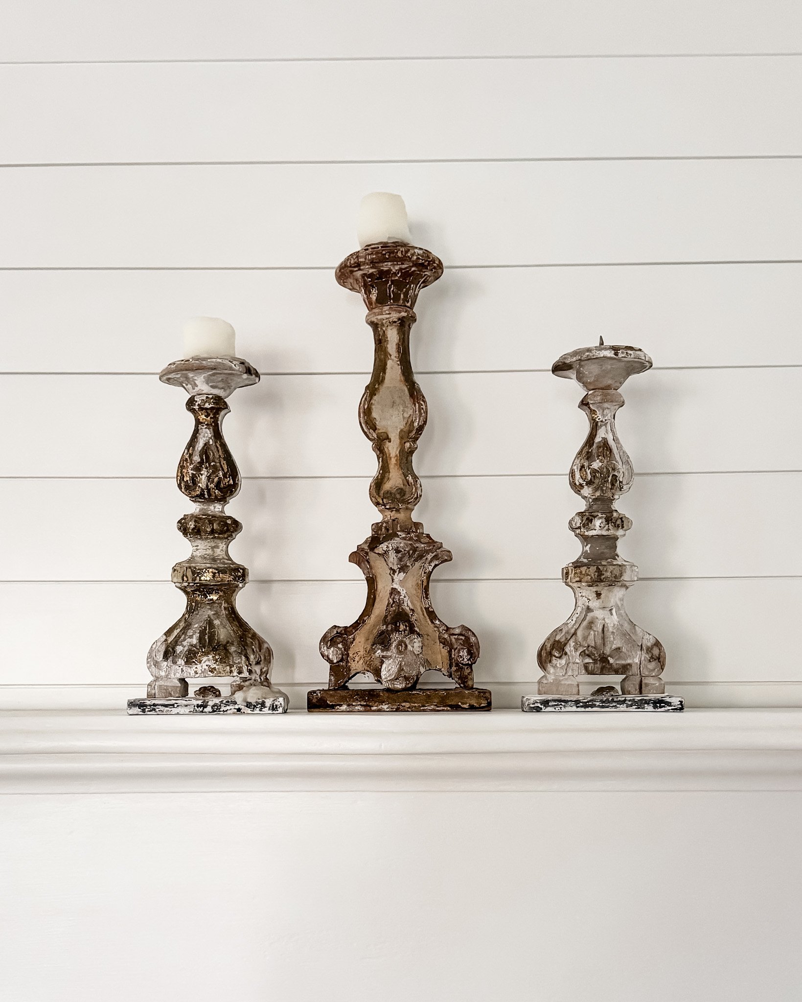 Antique French Wooden Fragment Candlesticks