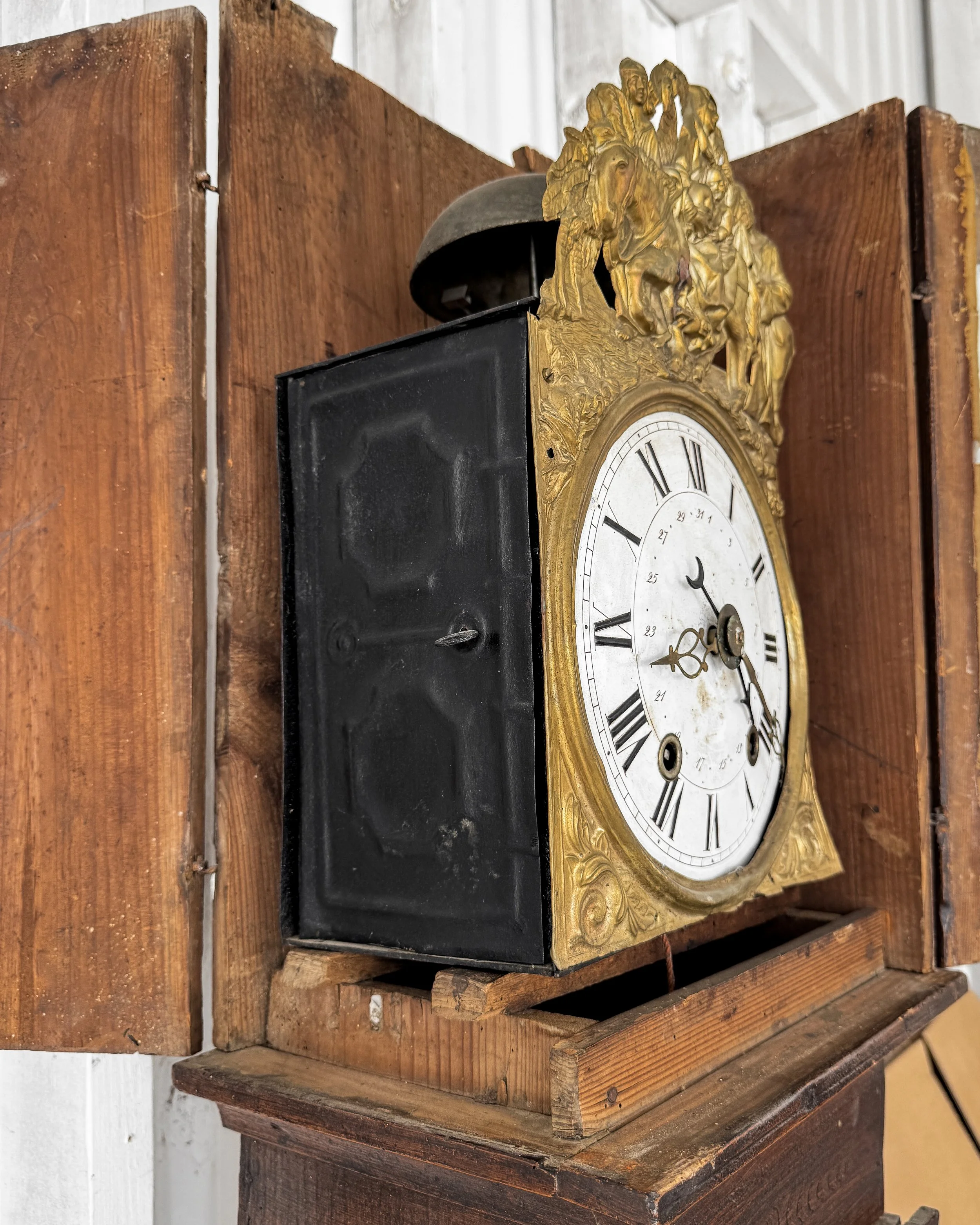 Antique French Tall Case Clock with Brass Face