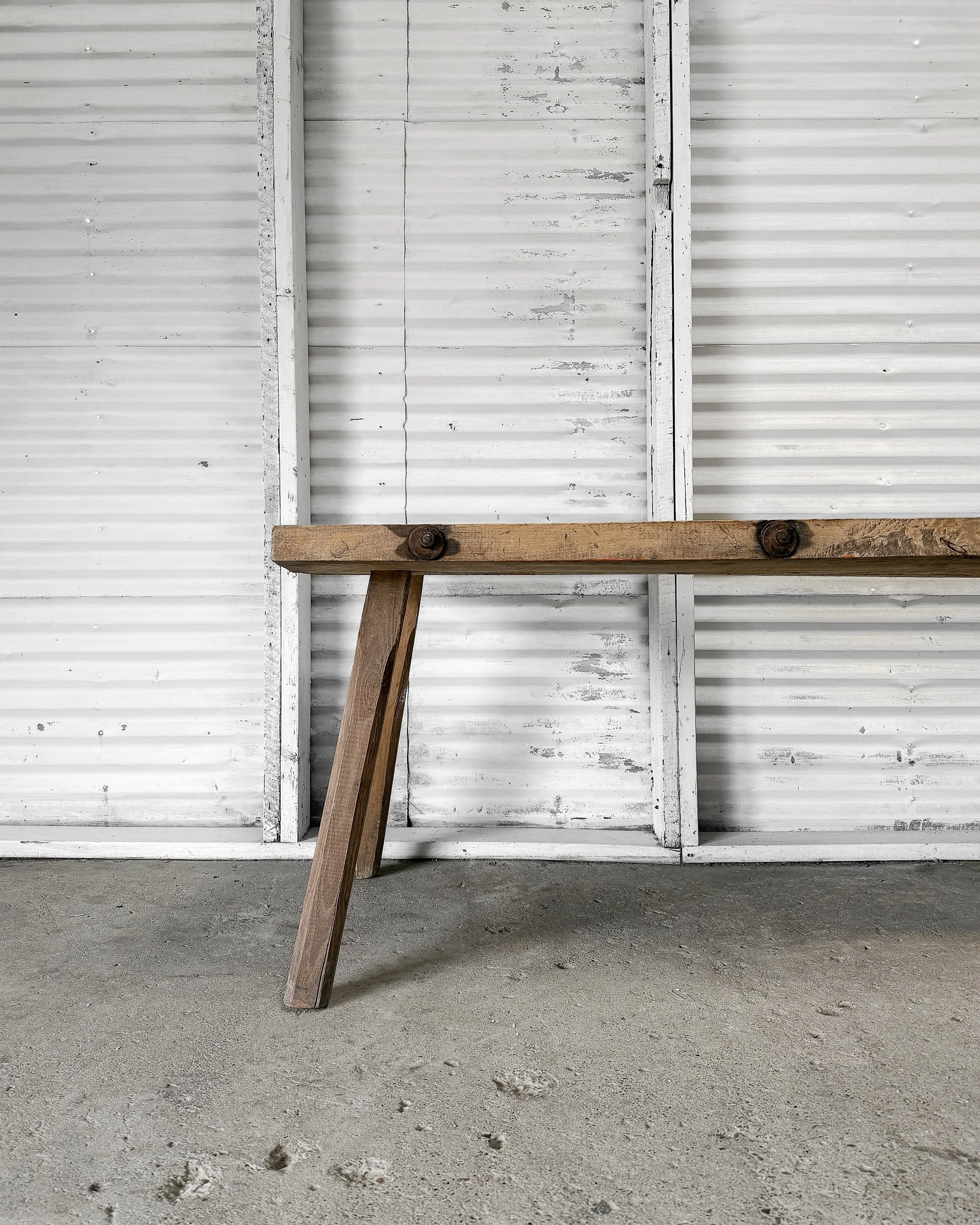 Antique Rustic Hungarian Console Work Table with Iron Bolt Details