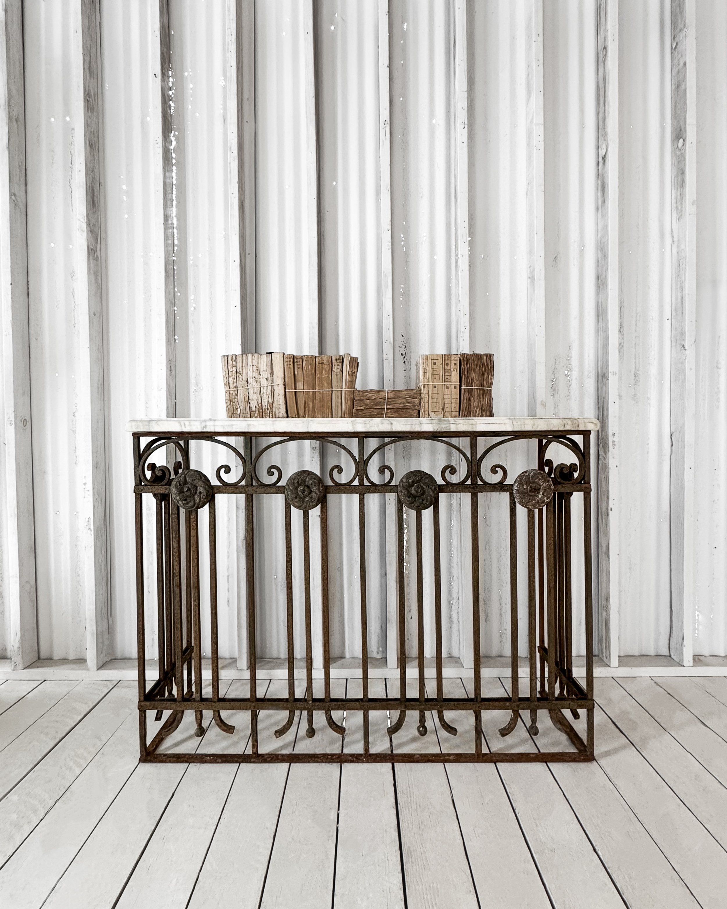 Antique French Cast Iron Table with Marble Top