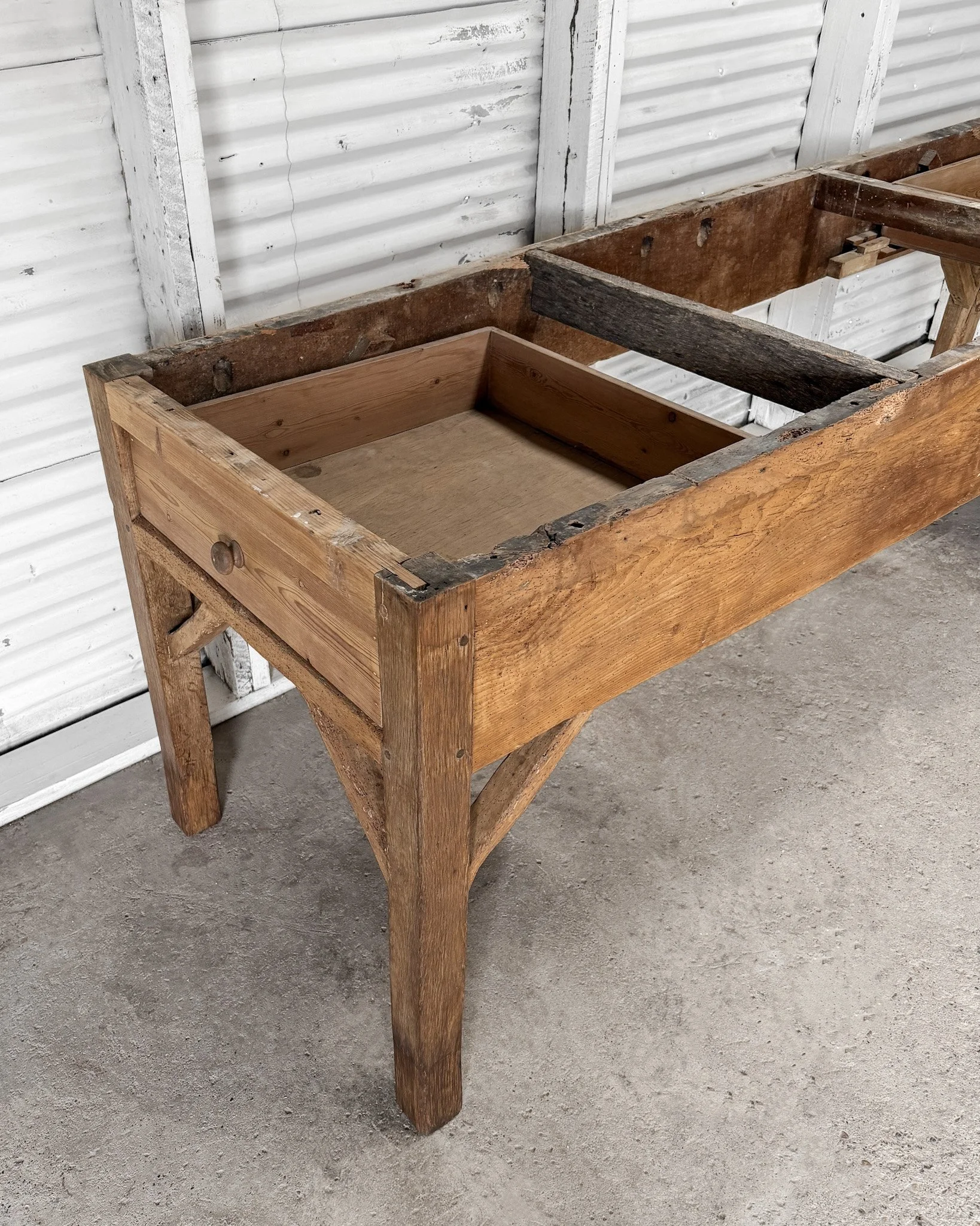 Victorian English Pine Baker’s Table with End Drawers