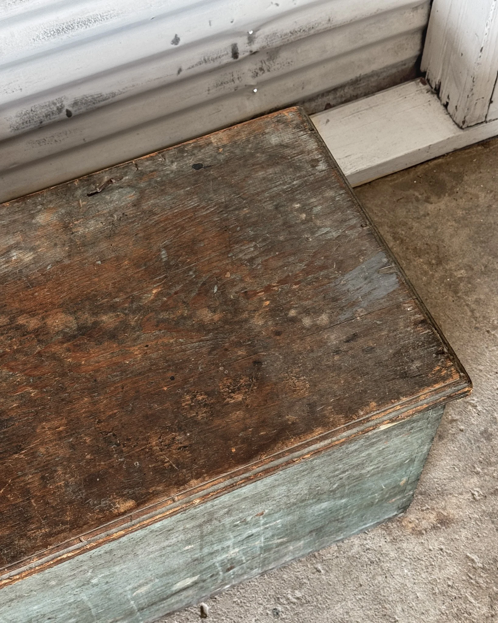 18th C. Trunk with Teal Blue Paint