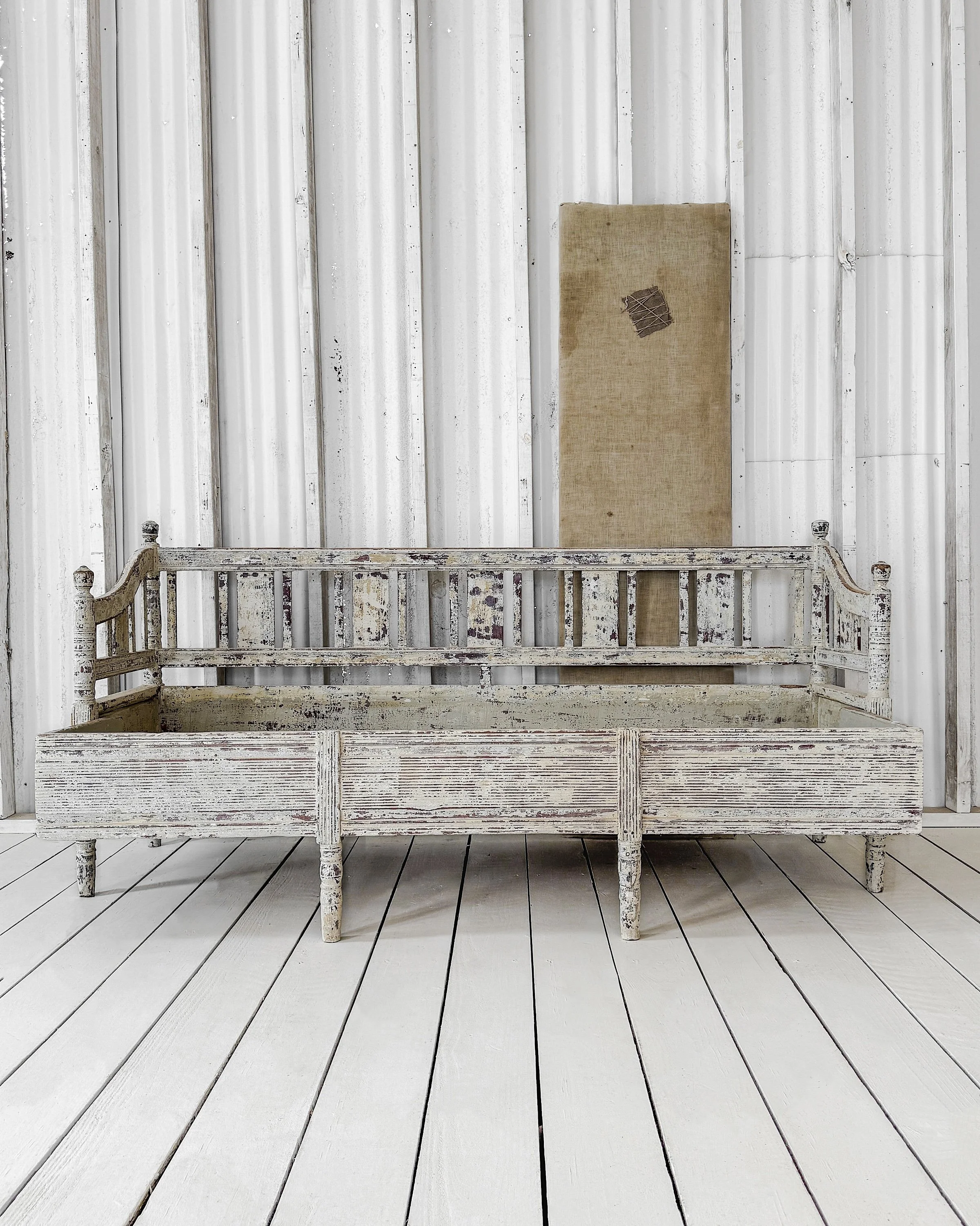 Swedish Slagbänk Storage Bench with Spindle Back