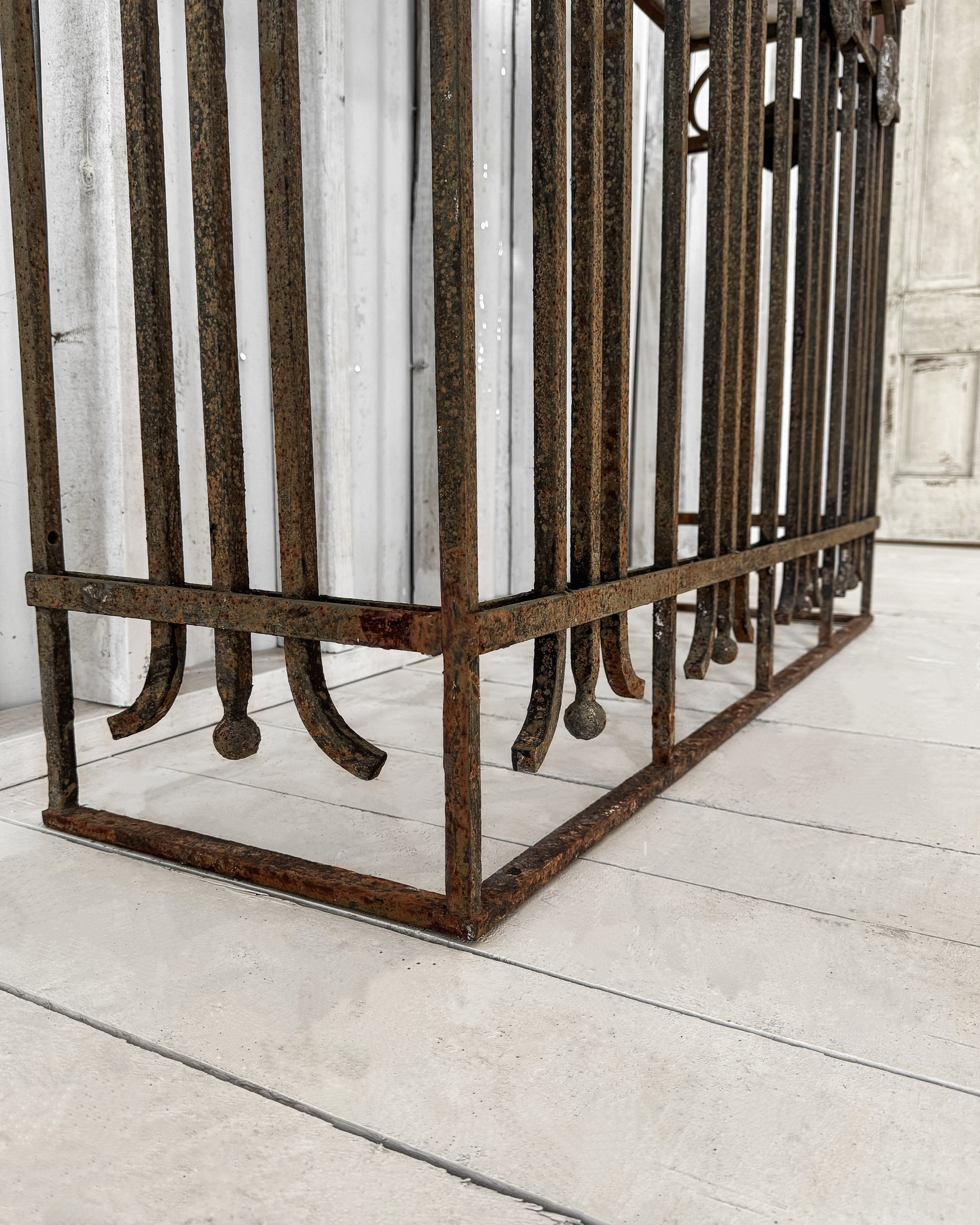 Antique French Cast Iron Table with Marble Top