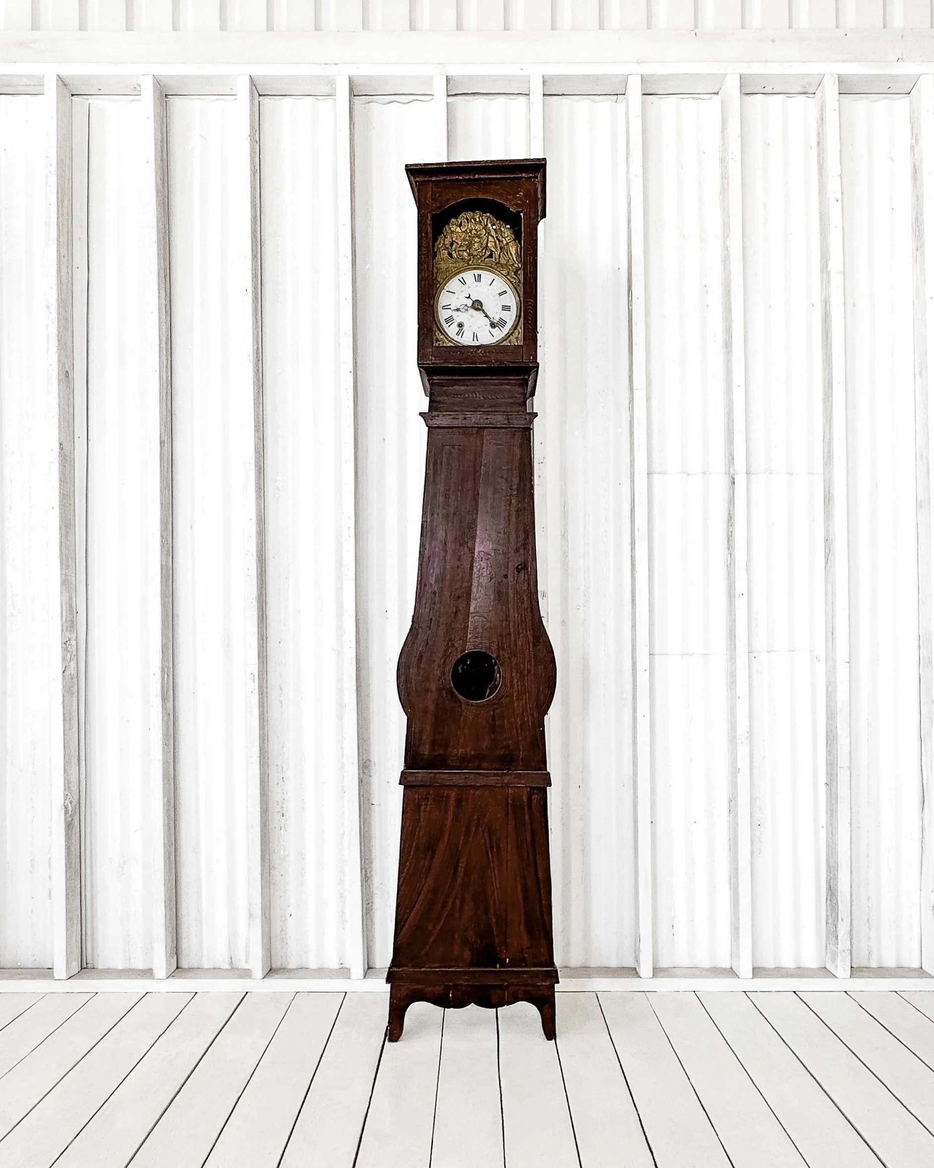 Antique French Tall Case Clock with Brass Face