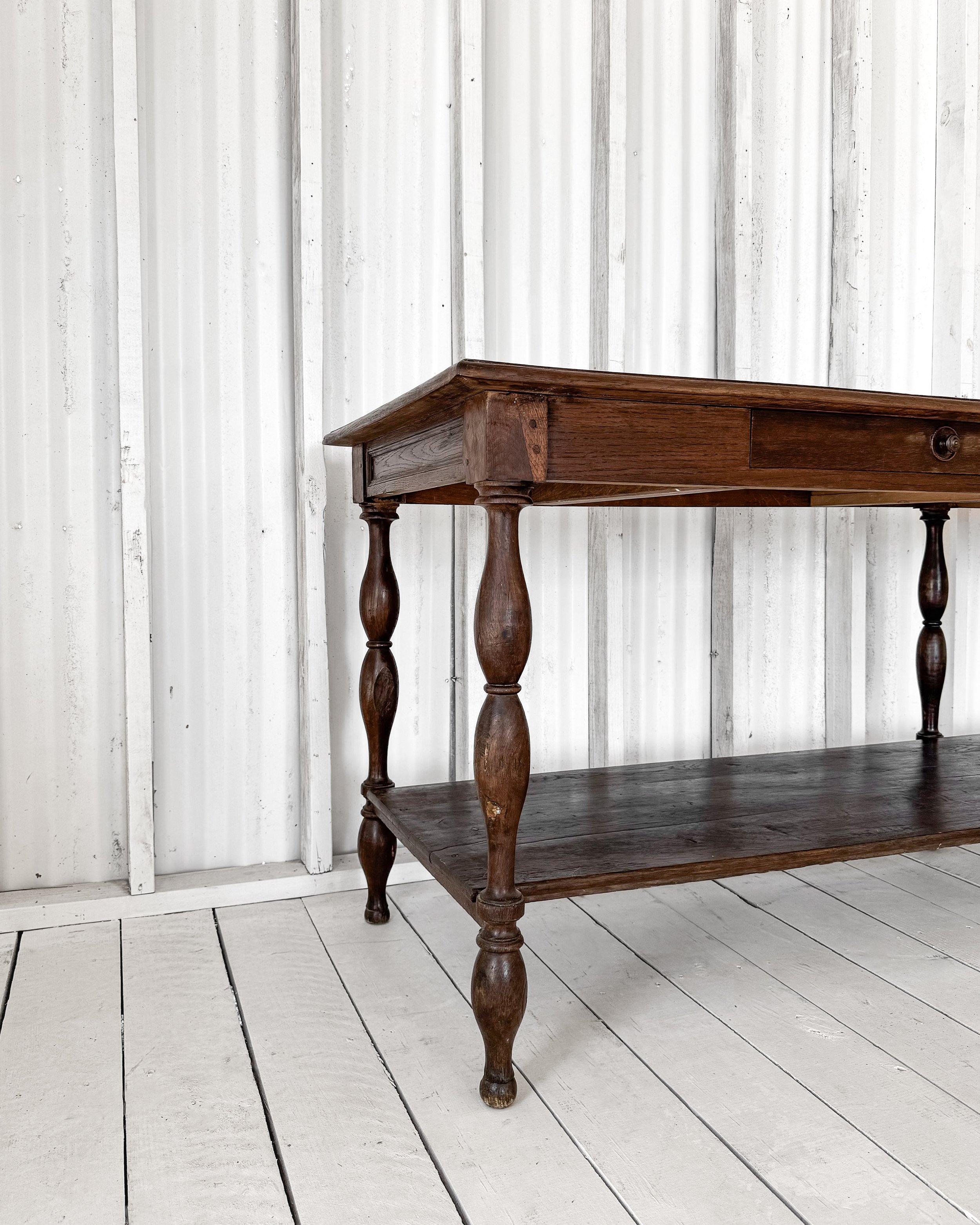 Antique French Draper's Table with Turned Legs