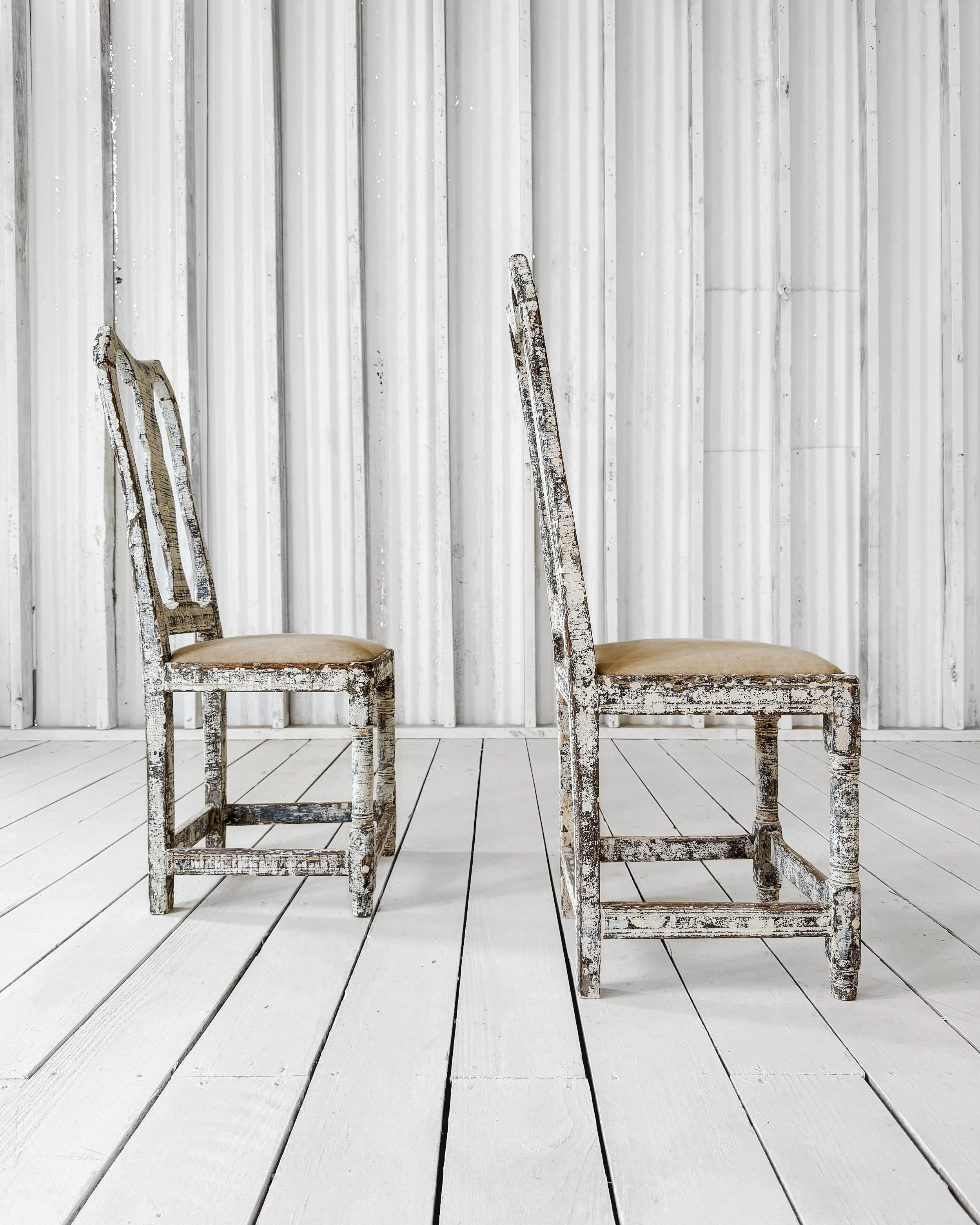 Pair Painted Gustavian Chippendale Chairs