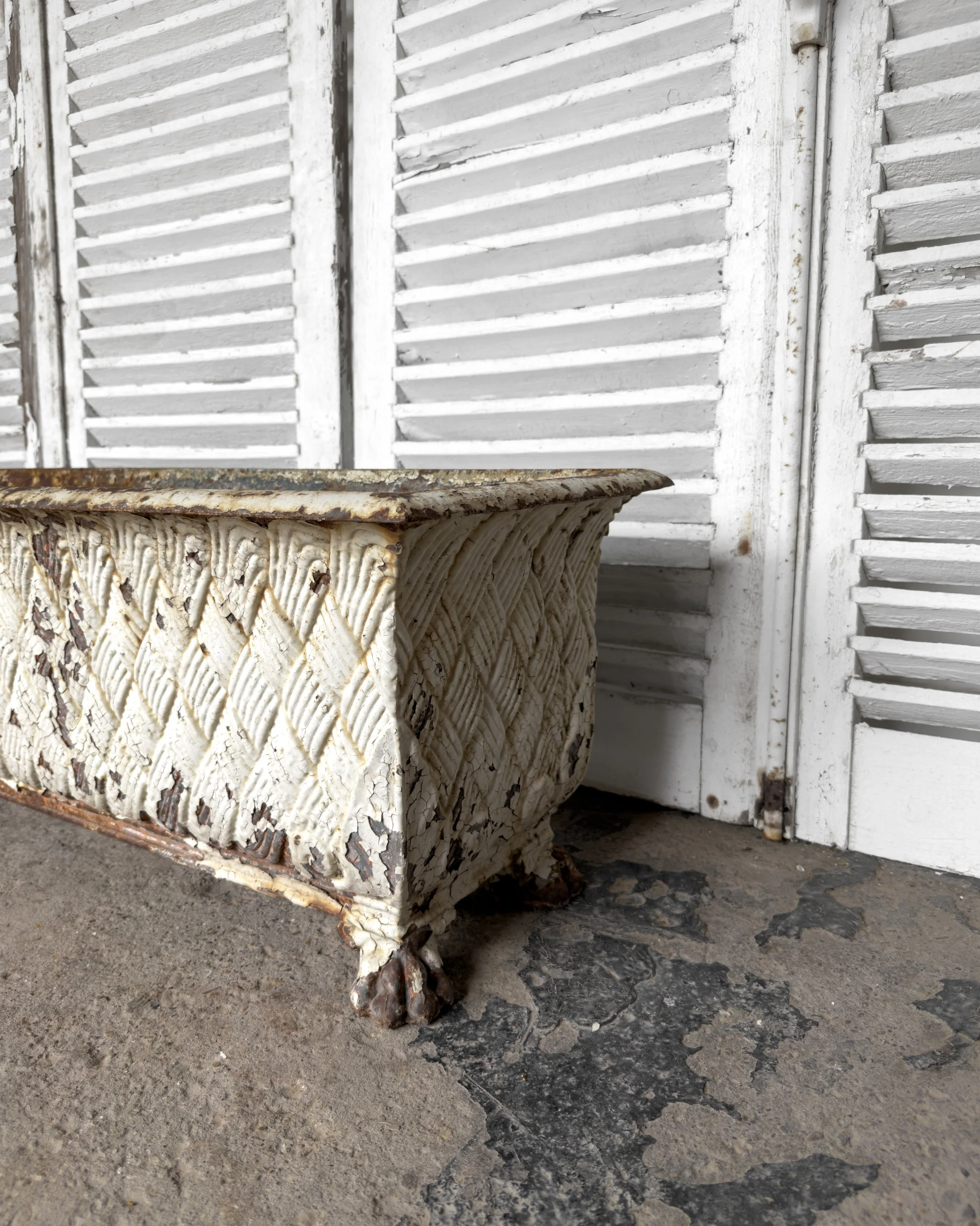 Antique Victorian Cast Iron Basket-Weave Planters