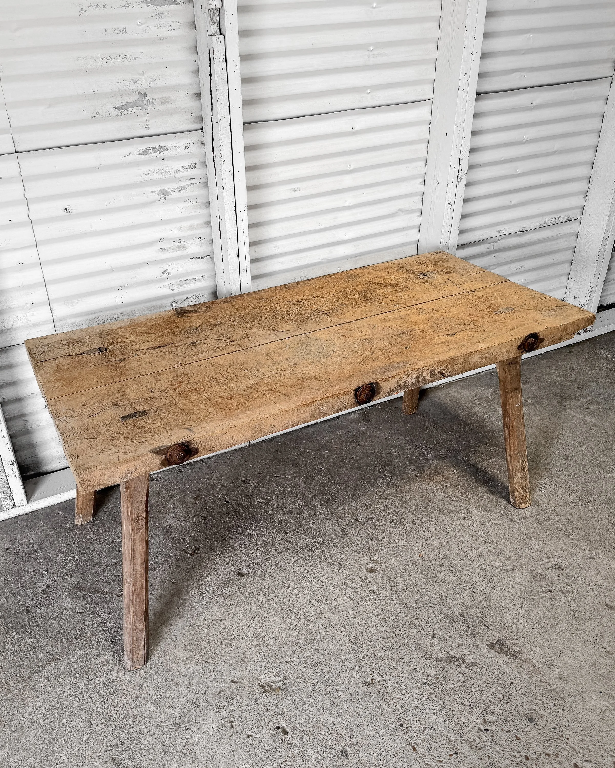 Antique Rustic Hungarian Console Work Table with Iron Bolt Details