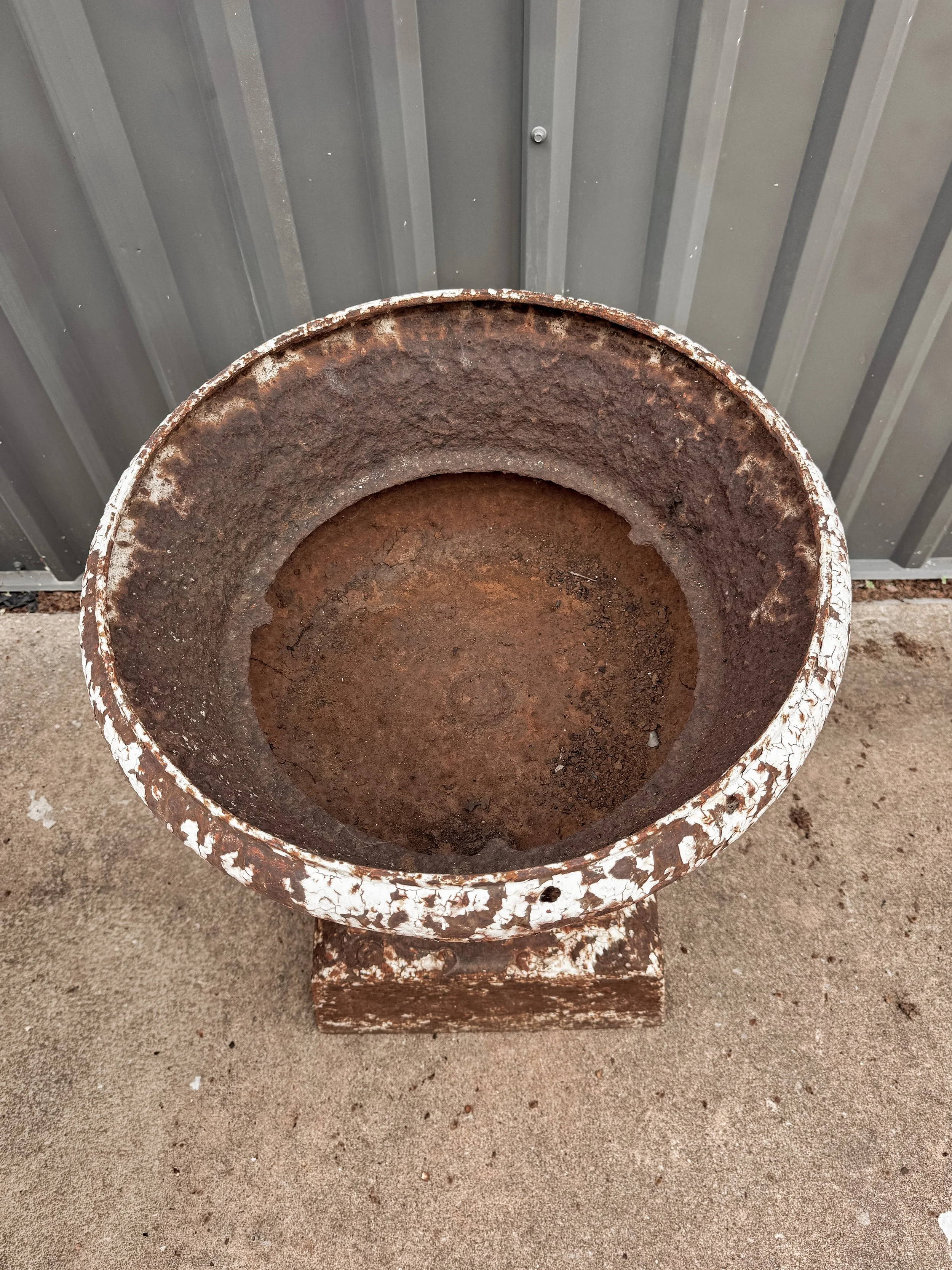 Antique Cast Iron Garden Urns on Integral Plinth Bases