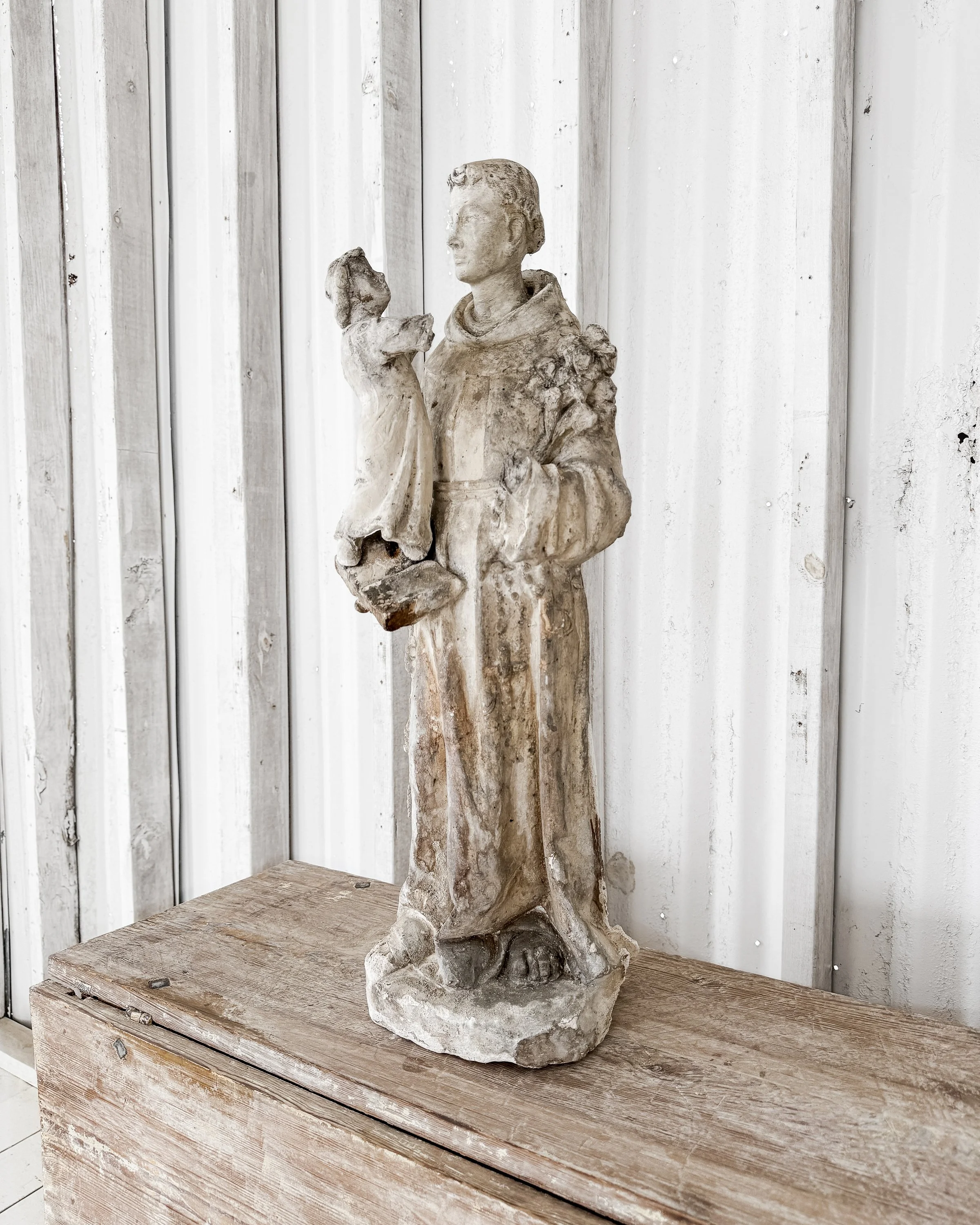 19th-Century Cast Plaster Saint Anthony Statue